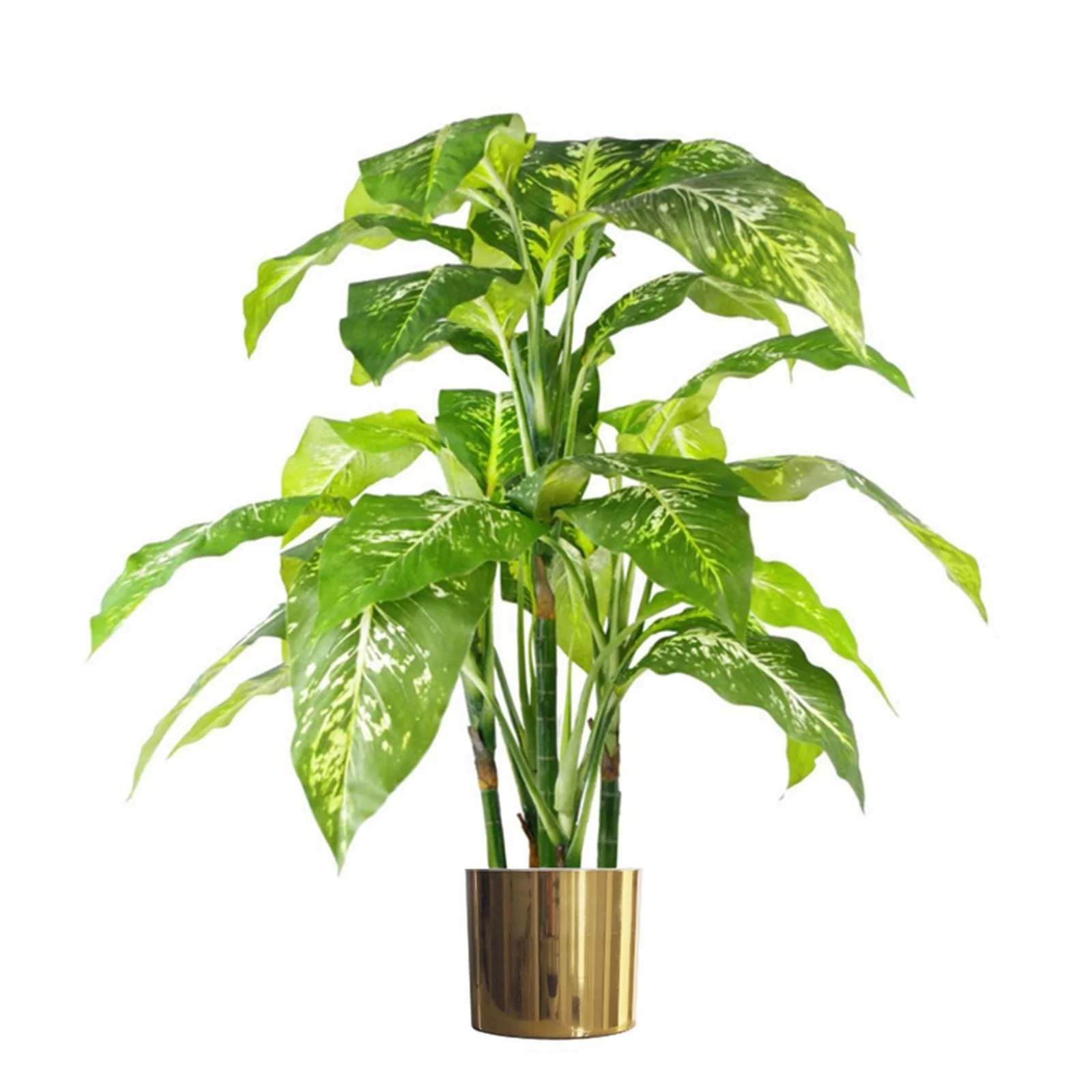100cm Large Foxs Aglaonema (Spotted Evergreen) Tree Artificial Plant with Gold Metal Planter