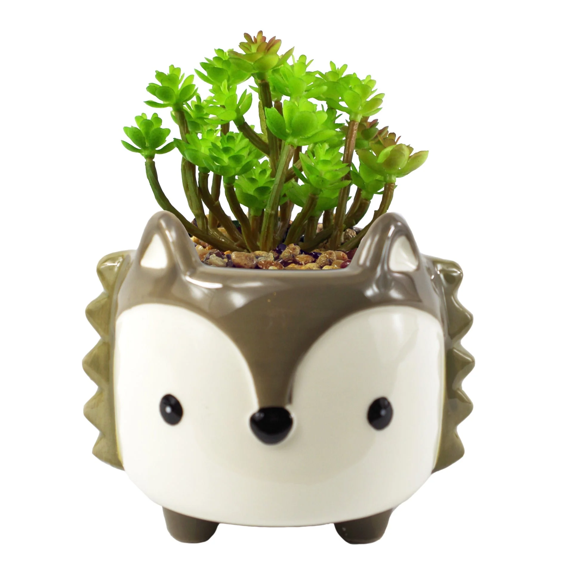 10cm Ceramic Grey Fox Planter - Image 3