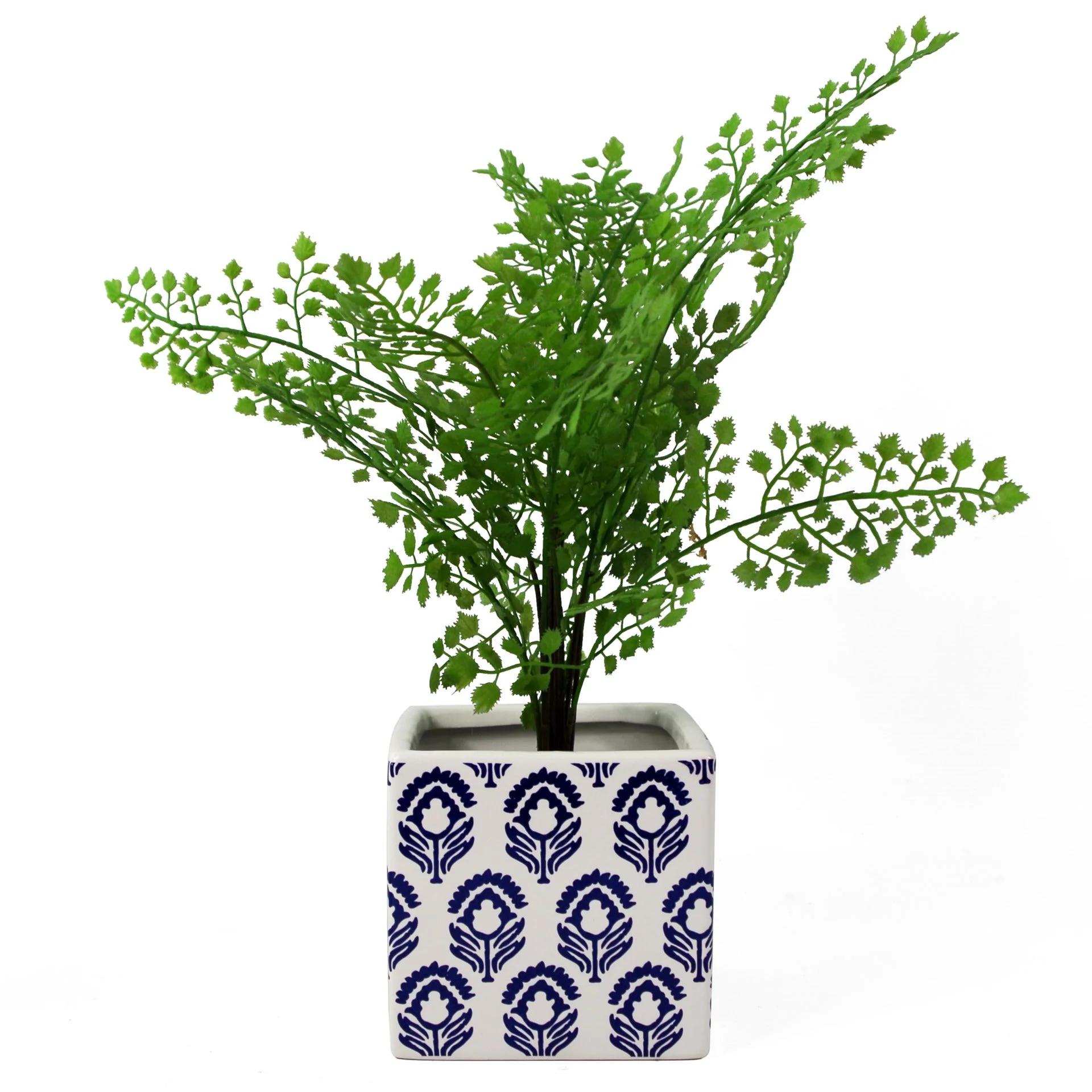 12cm Ceramic Cube Planter with Decorative Print Blue Tulip - Image 4