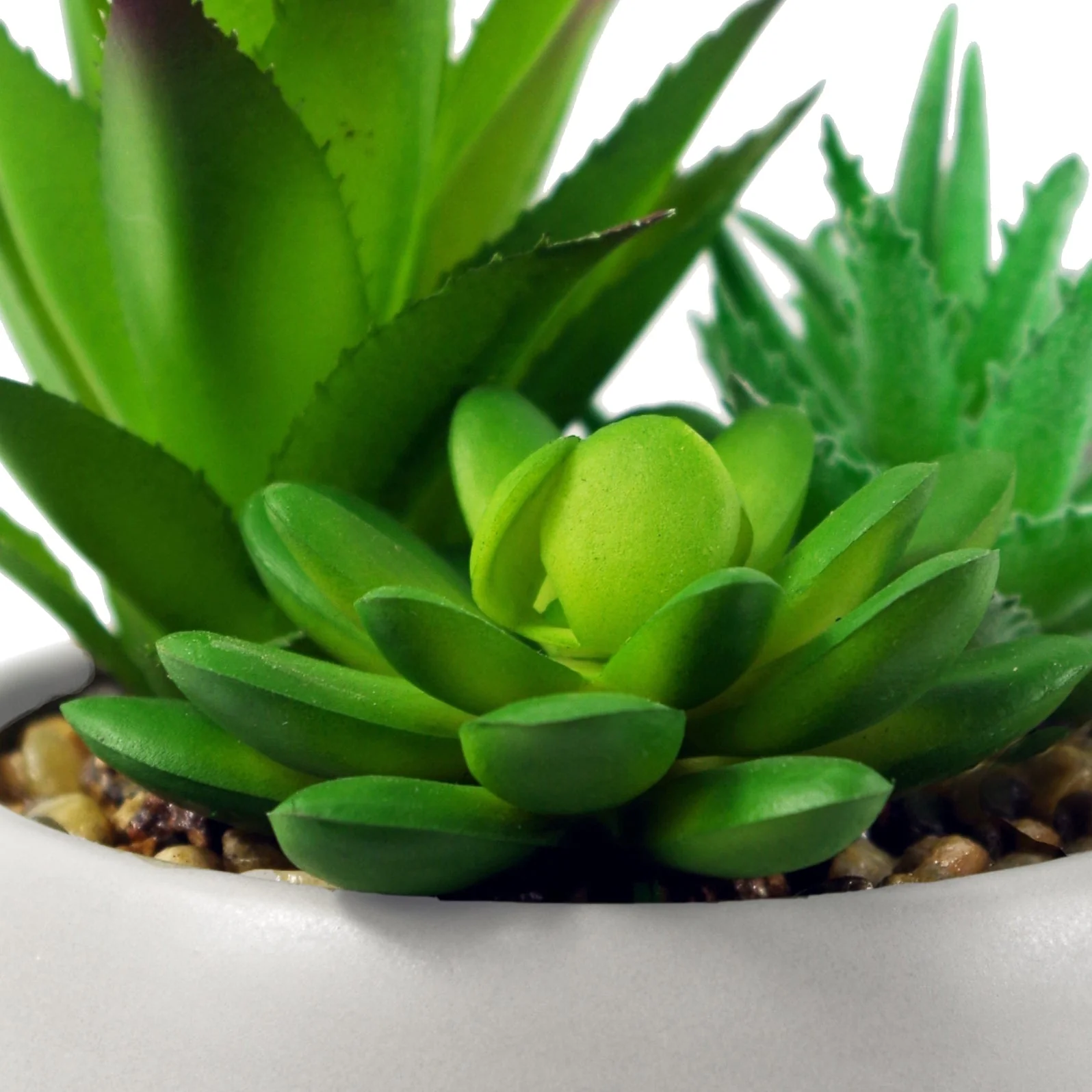 12cm Ceramic Pebble White Planter with Three Artificial Succulent Plants - Image 2