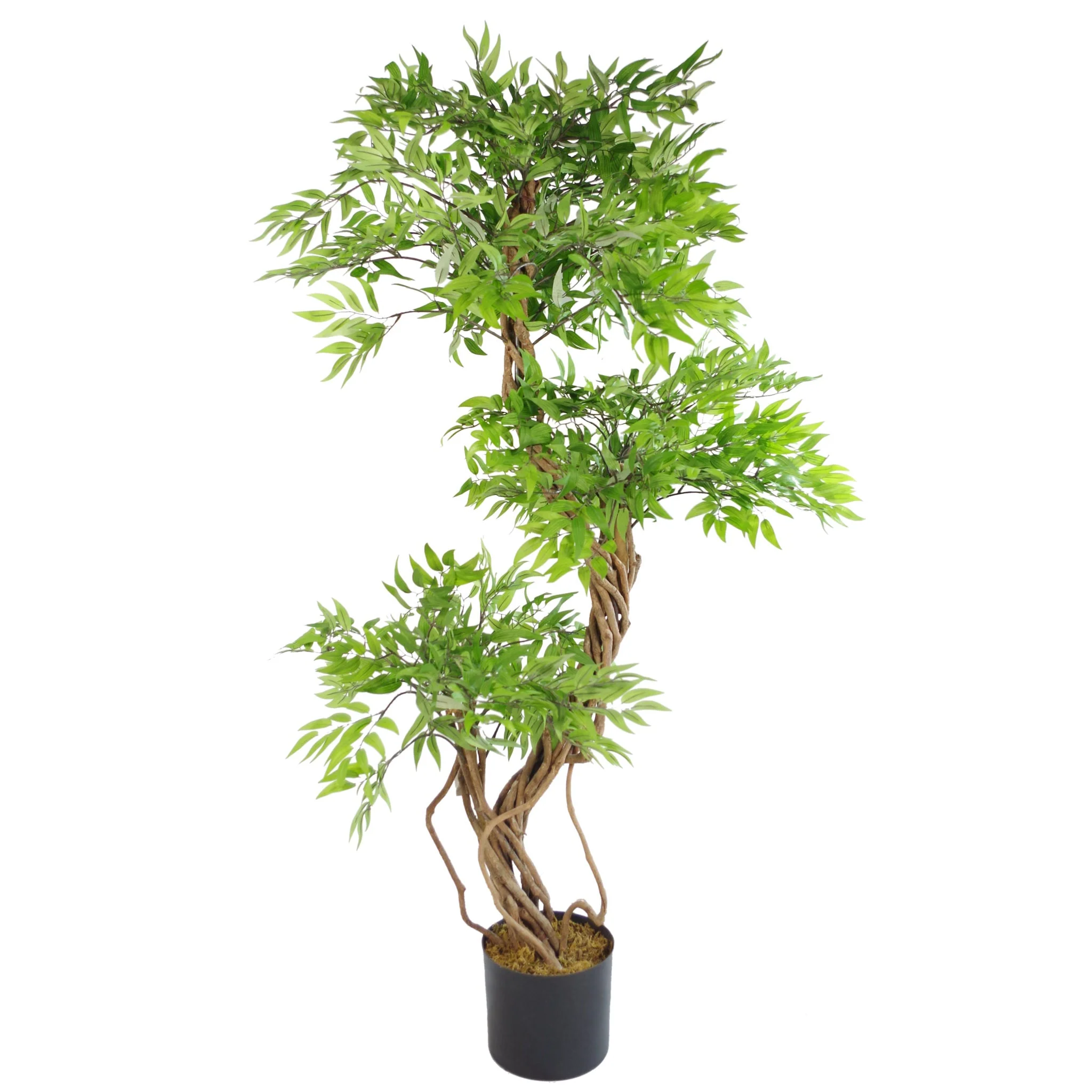 140cm Realistic Artificial Japanese Fruticosa Tree Ficus Tree Gold Metal Brushed Brass Planter - Image 2
