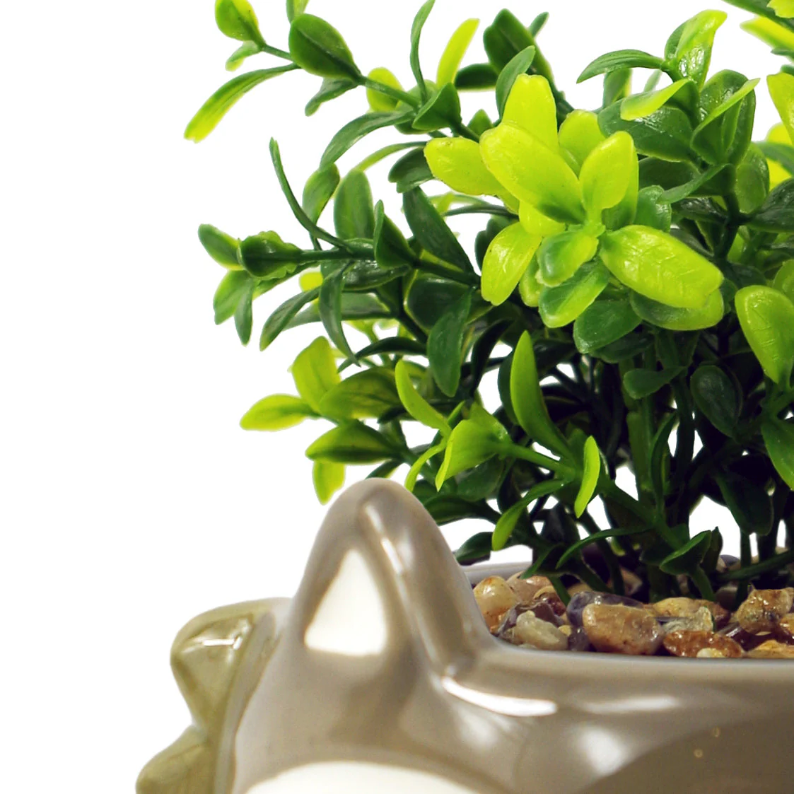 15cm Ceramic Grey Fox Planter with Artificial Crassula Plant - Image 2