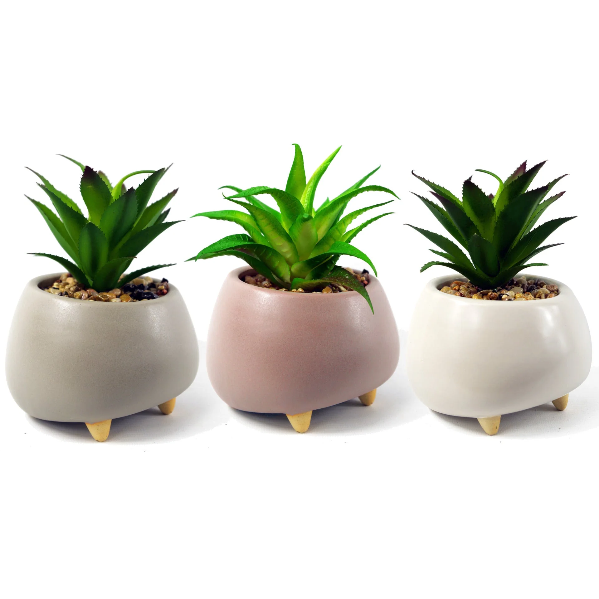 15cm Ceramic Pebble Pink Planter with Artificial Succulent Plant - Image 3