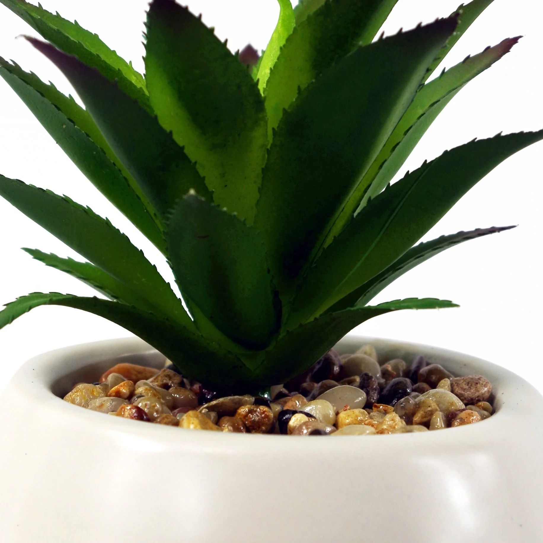 15cm Ceramic Pebble White Planter with Artificial Succulent Plant - Image 2