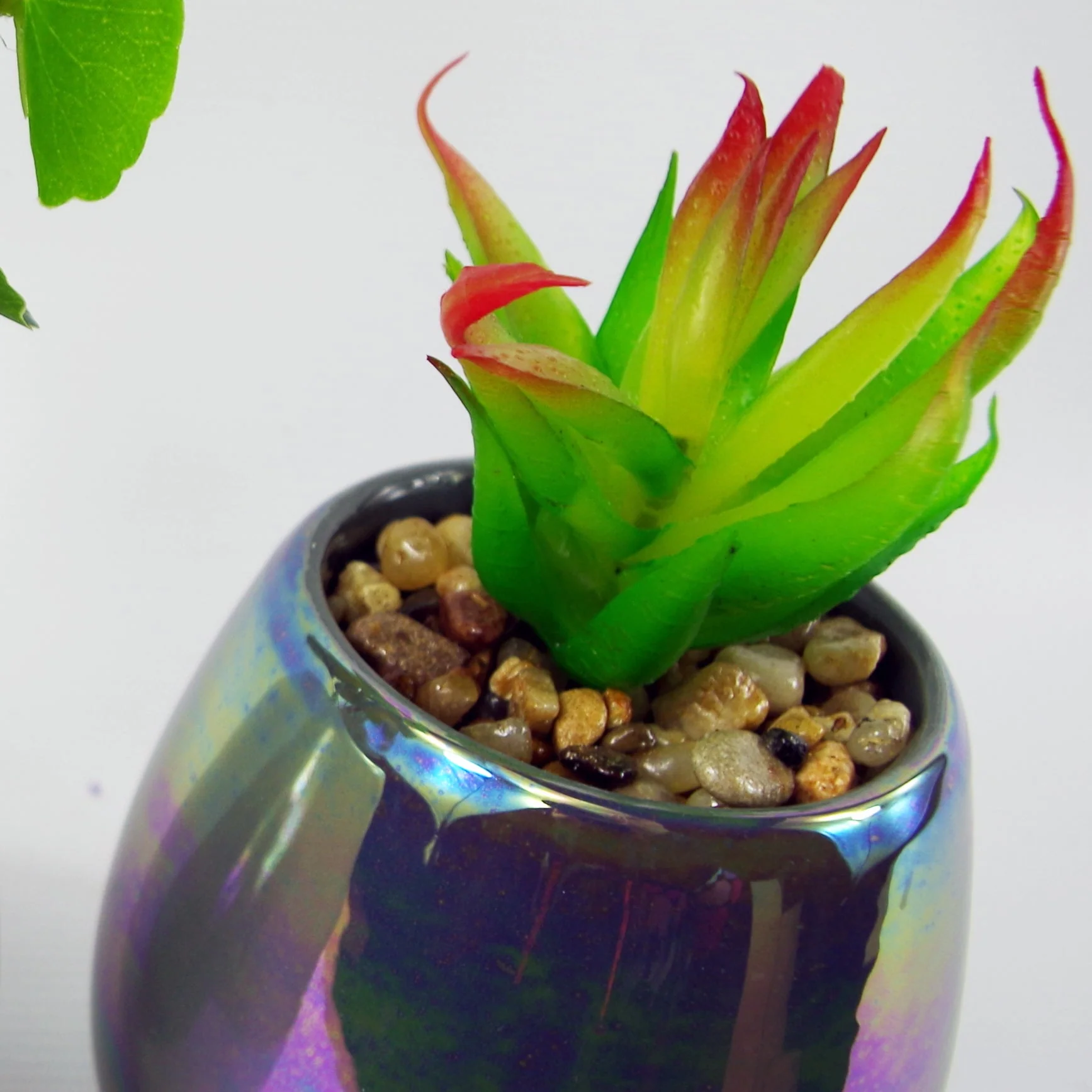 15cm Set of Three Grey White Mix Ceramic Mini Planters with Artificial Succulent Plants - Image 3