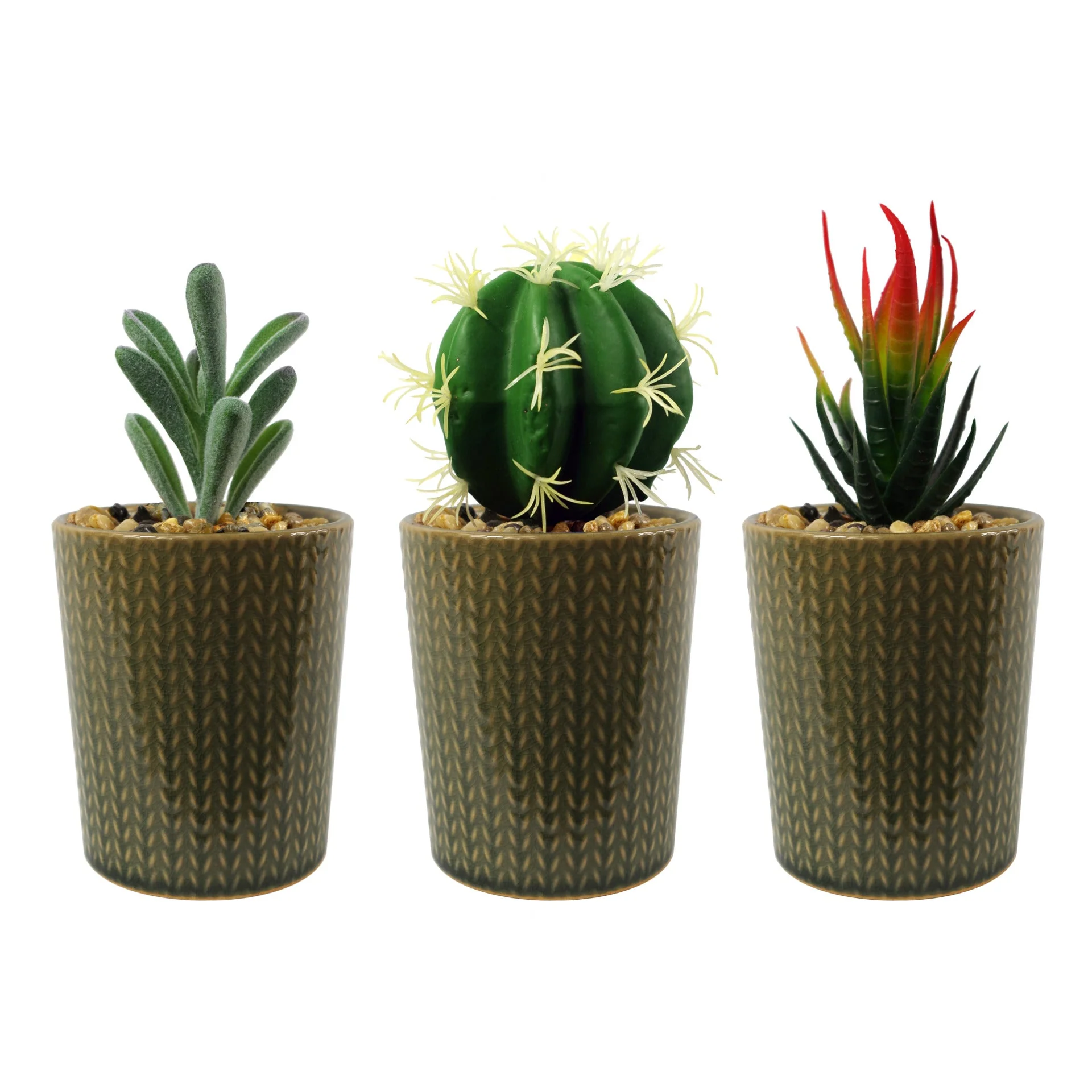 17cm Ceramic Stone Stripe Planter with Artificial Succulent Plant - Image 2