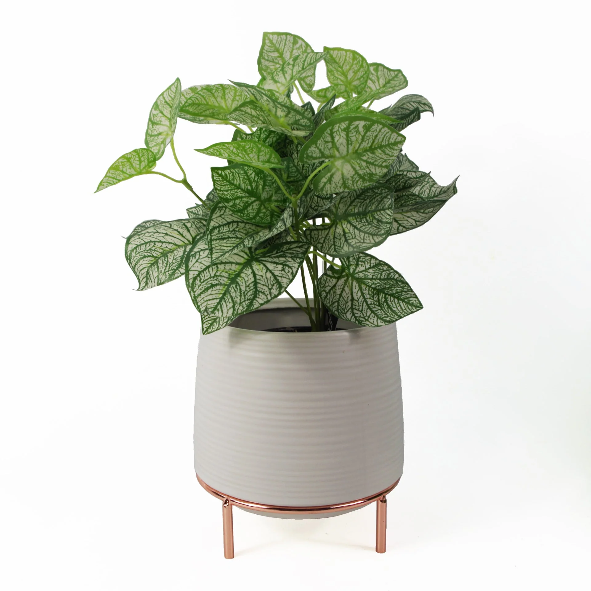 18cm White Ceramic Planter with Metal Stand - Image 2