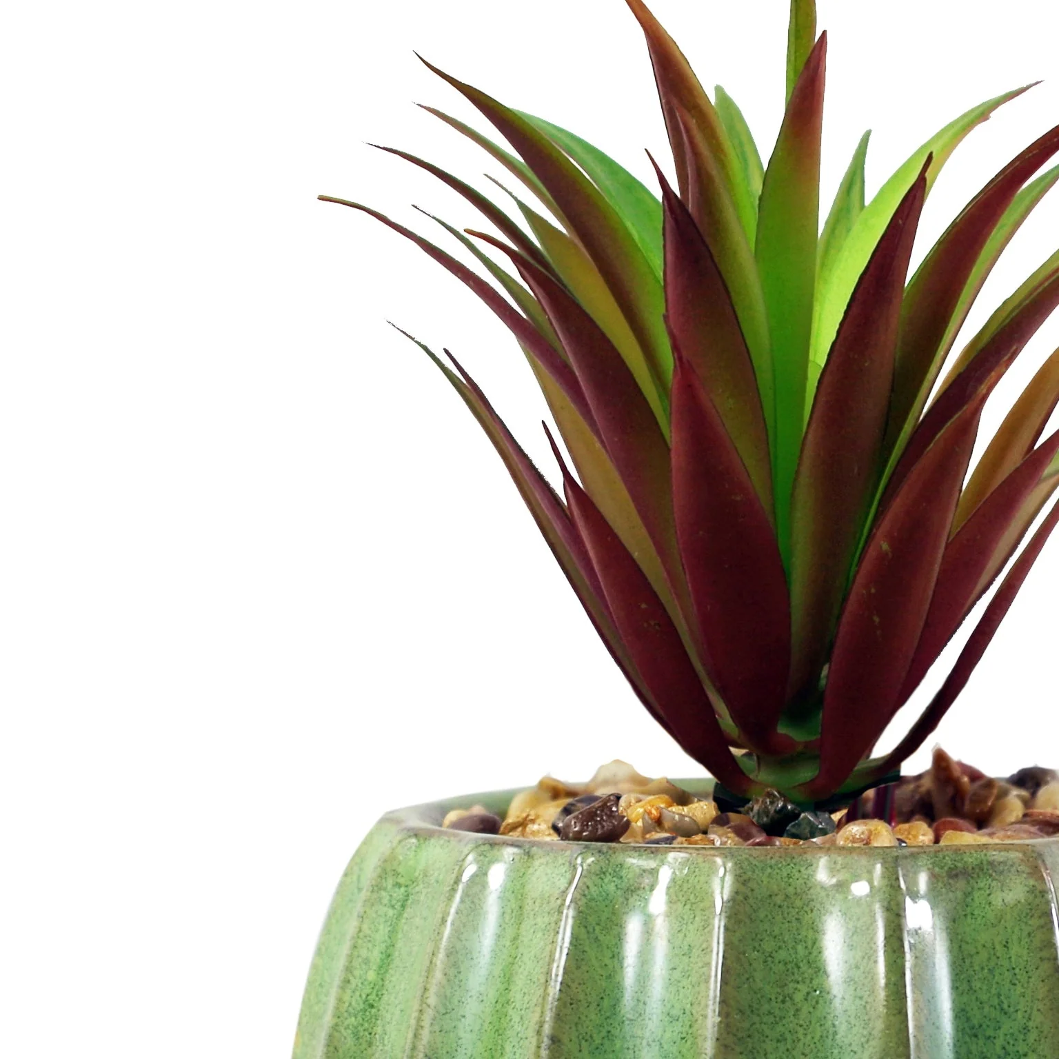 20cm Ceramic Green Glazed Barrel Planter with Artificial Red Dracaena Plant - Image 3