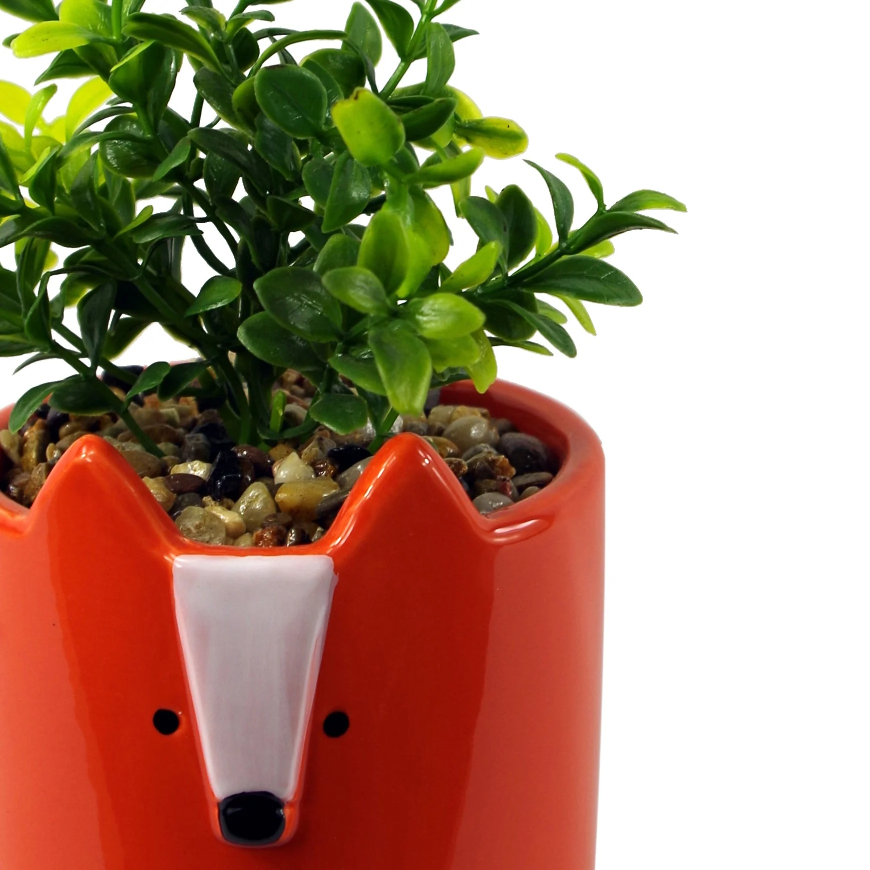 20cm Ceramic Orange Fox Planter with Artificial Foliage Plant - Image 2