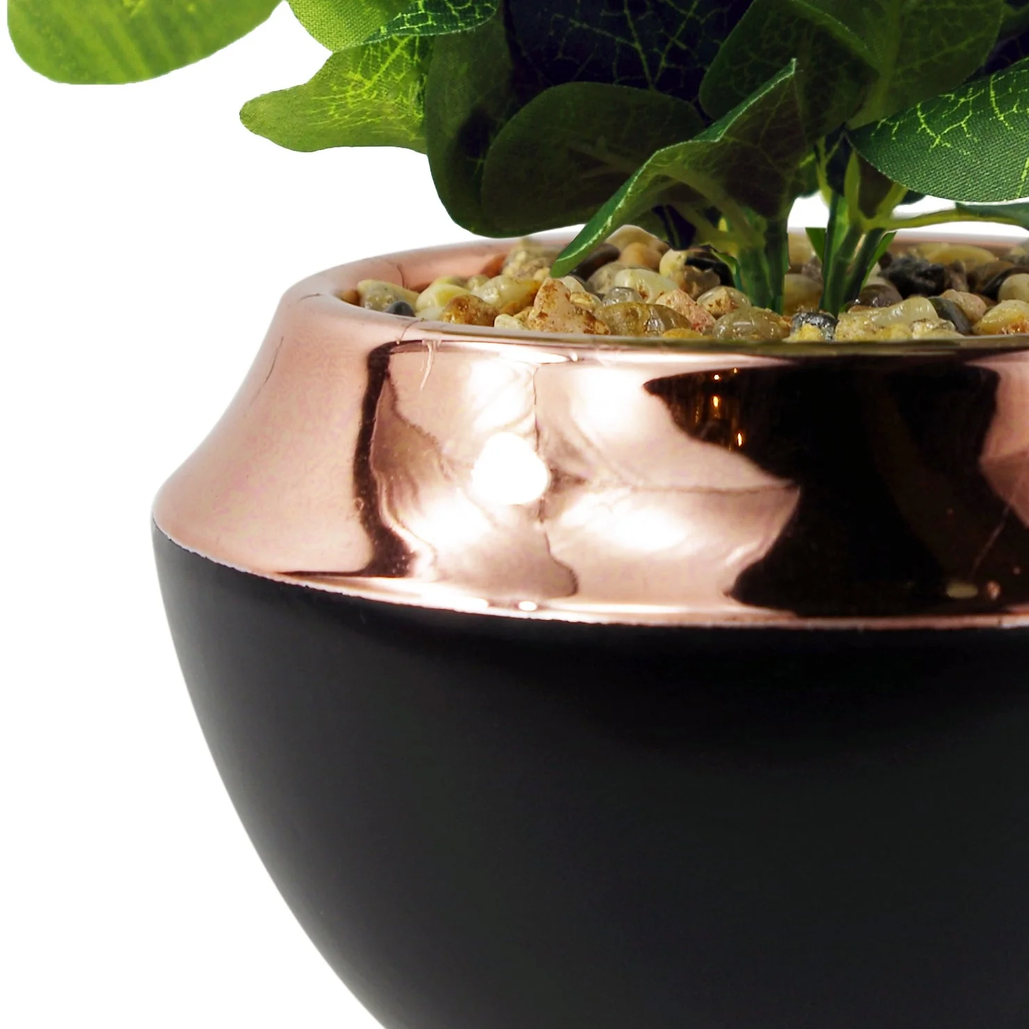 22cm Ceramic Planter Copper Band with Artificial Green Mosaic Plant - Image 3