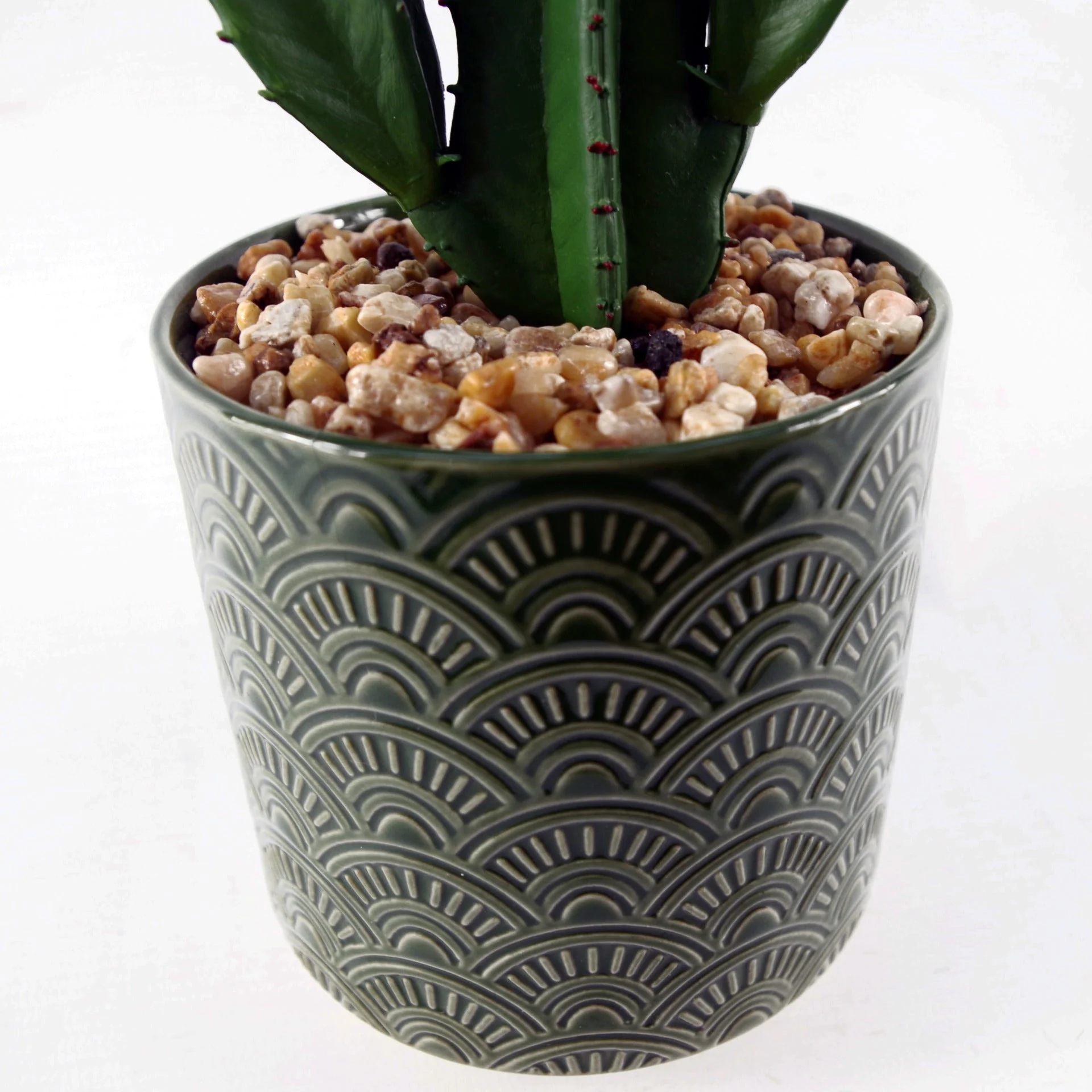 23cm Artificial Cactus with Green Ceramic Planter - Image 2