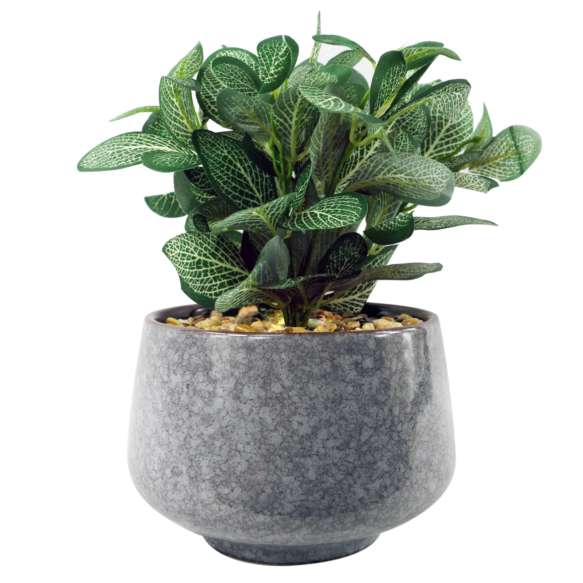 23cm Ceramic Tall Blue Planter with Artificial Dark Green Mosaic Plant