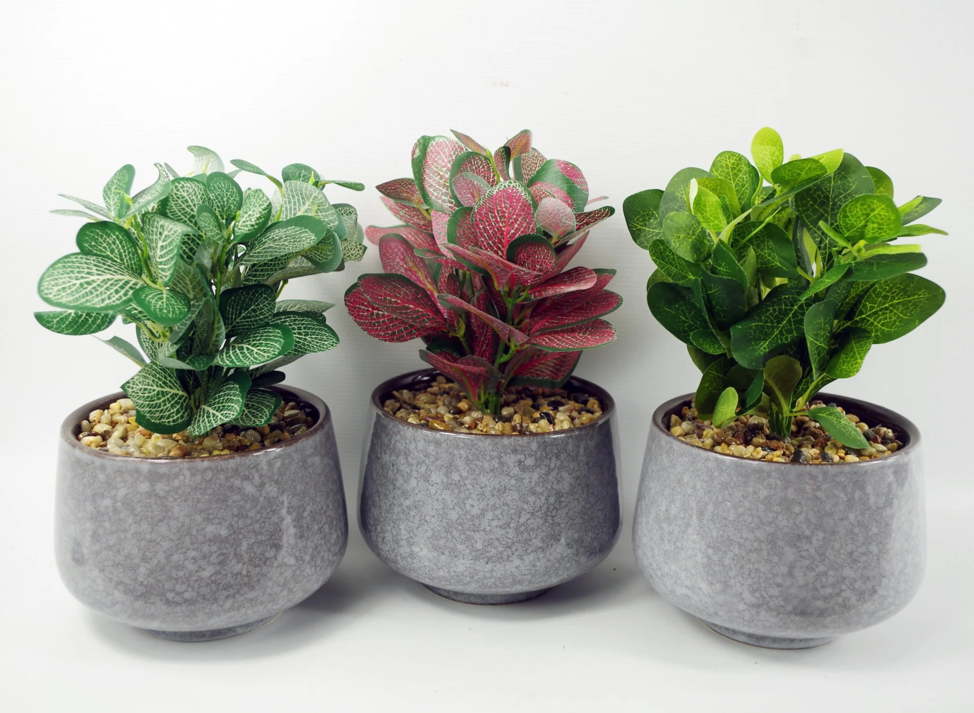 23cm Ceramic Tall Blue Planter with Artificial Dark Green Mosaic Plant - Image 3