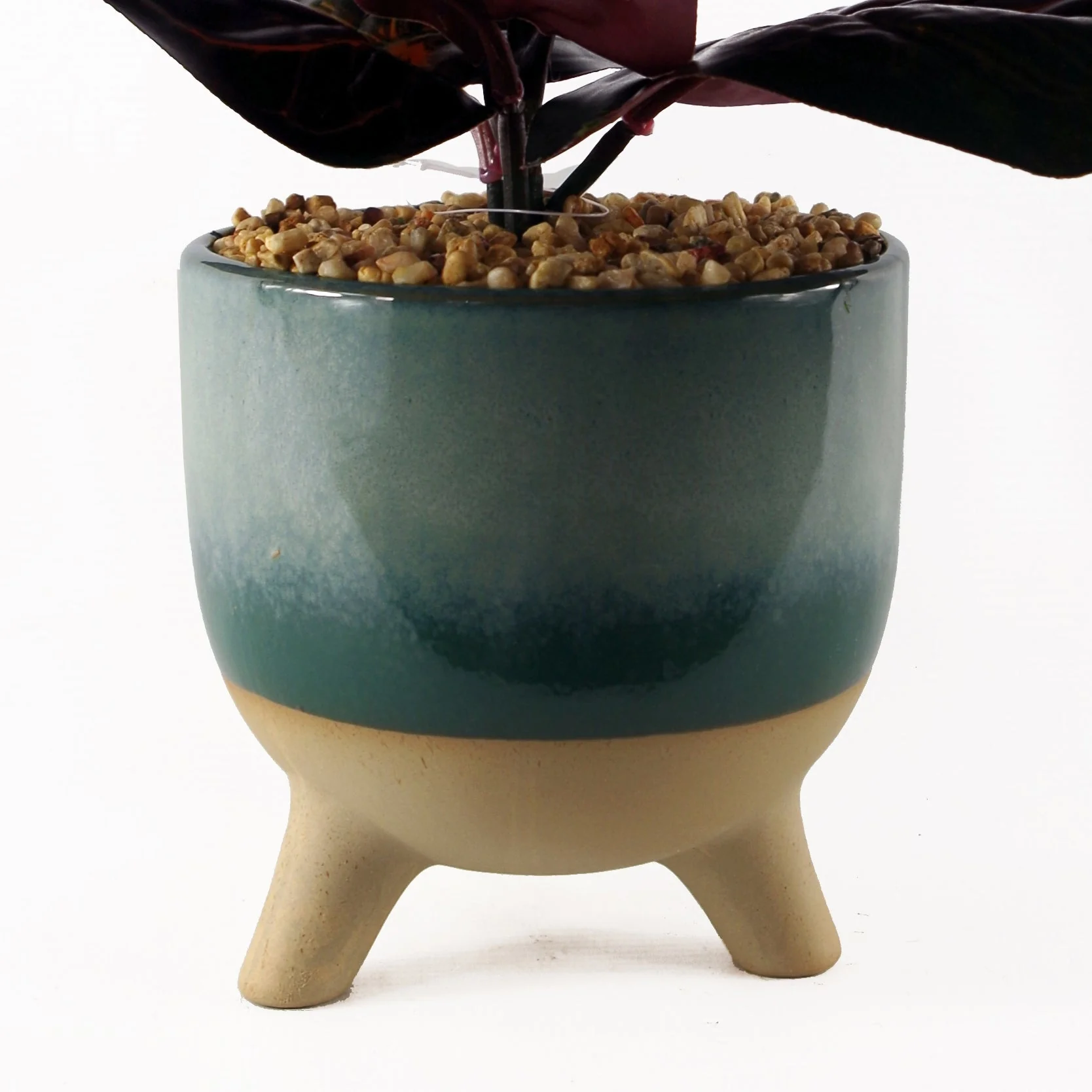35cm Artificial Ficus Plant with Teal Blue Green Ceramic Planter - Image 2