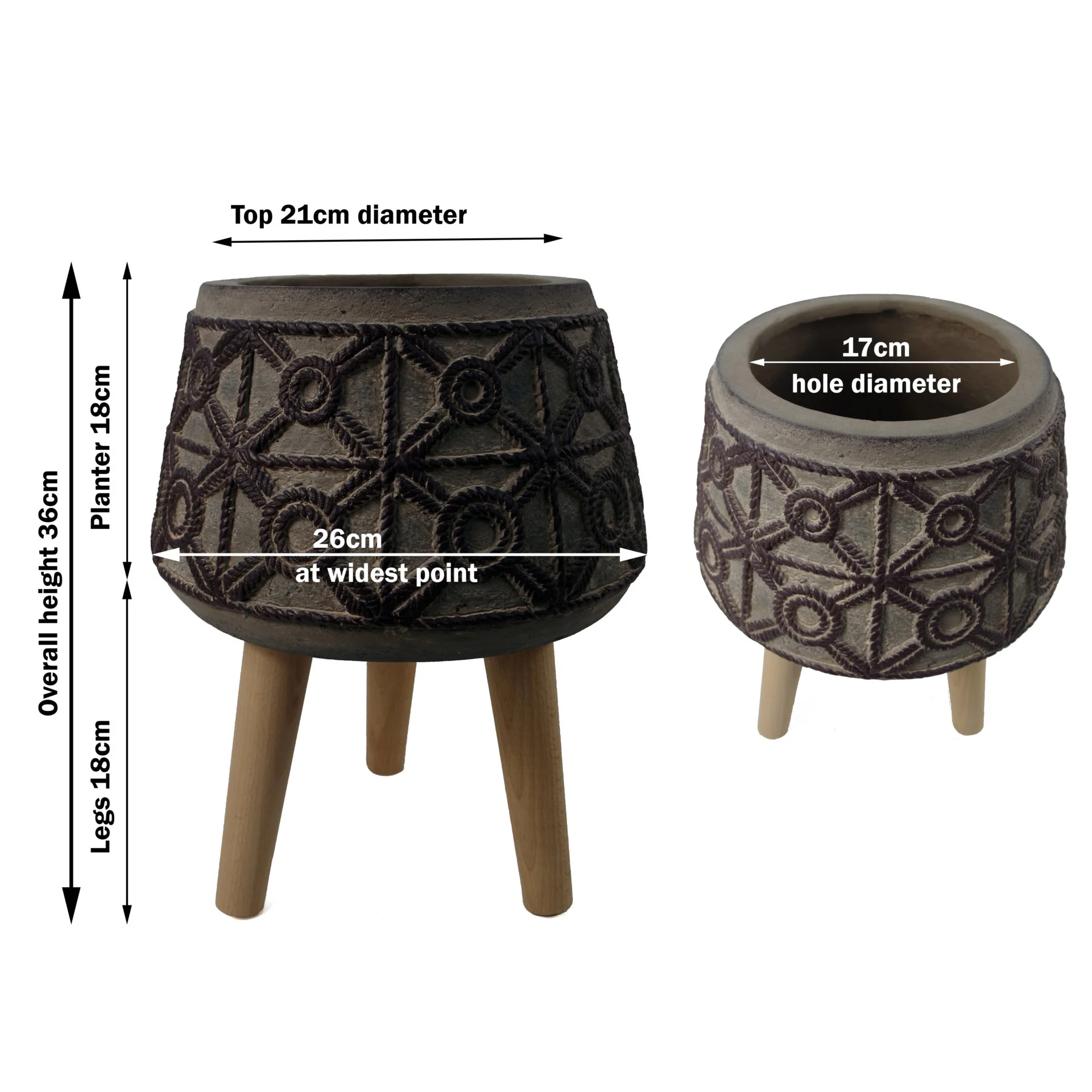 36cm x 26cm Rope Effect Composite Large Planter - Image 3