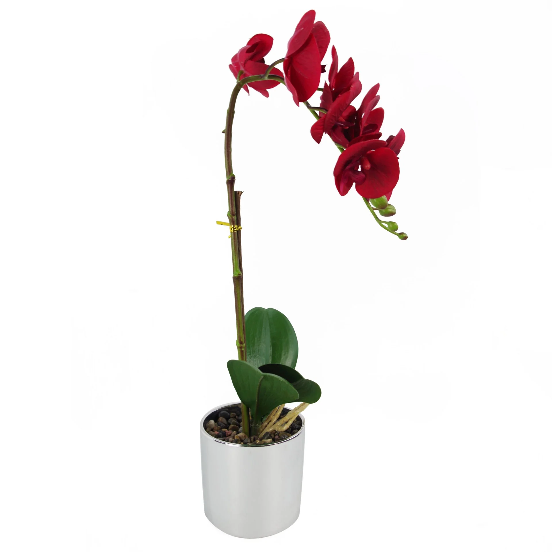 46cm Artificial Orchid Red with Silver Pot - Image 3