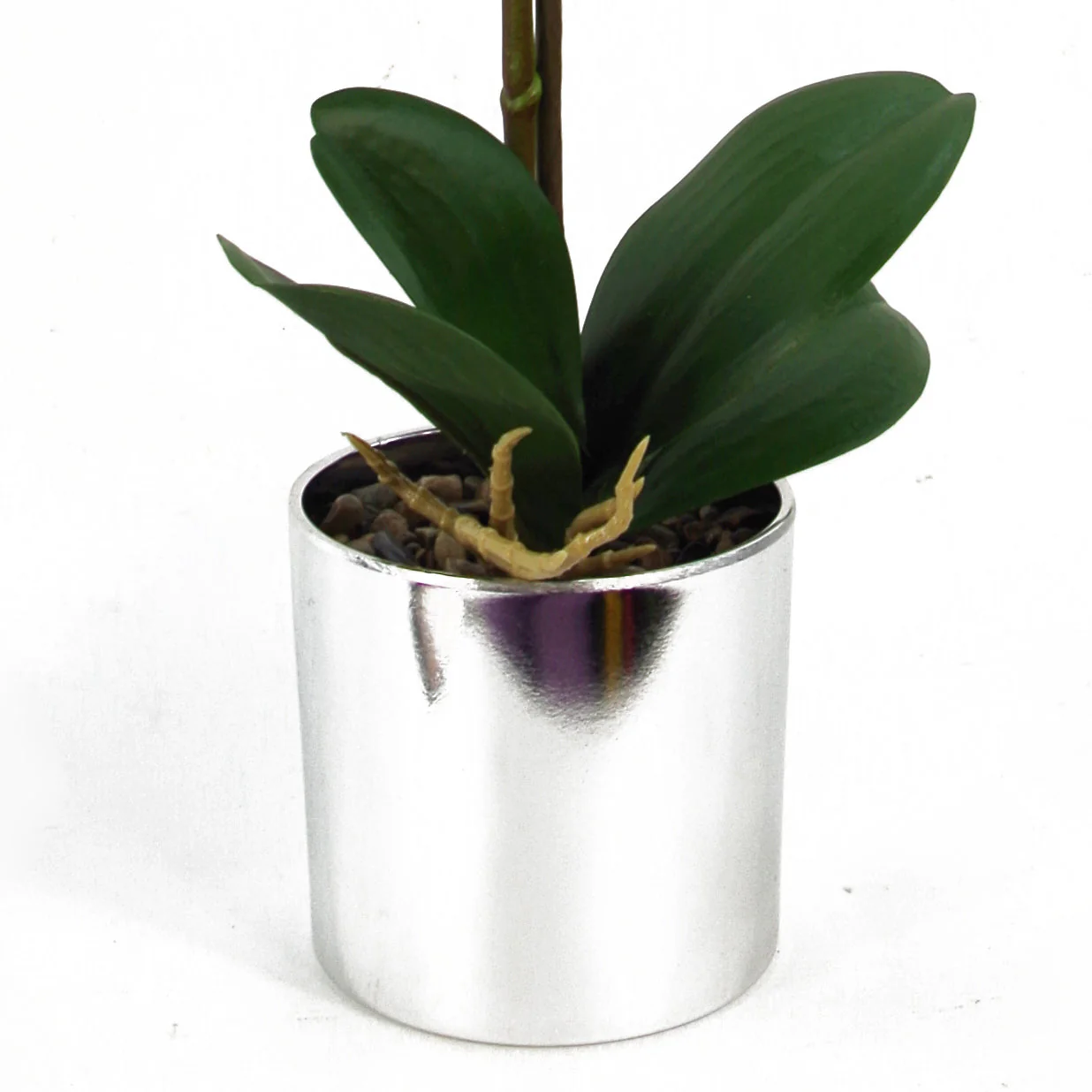 46cm Artificial Orchid Red with Silver Pot - Image 4