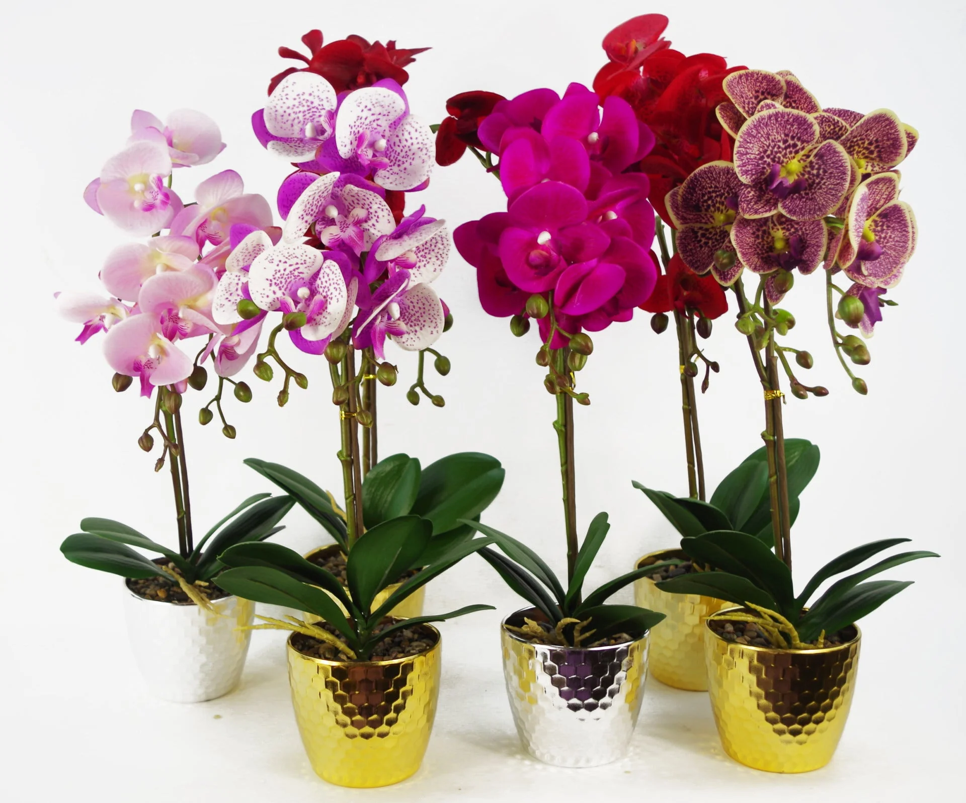 50cm Phalaenopsis Orchid Artificial - Purple Leopard - Gold Pot - Image 3