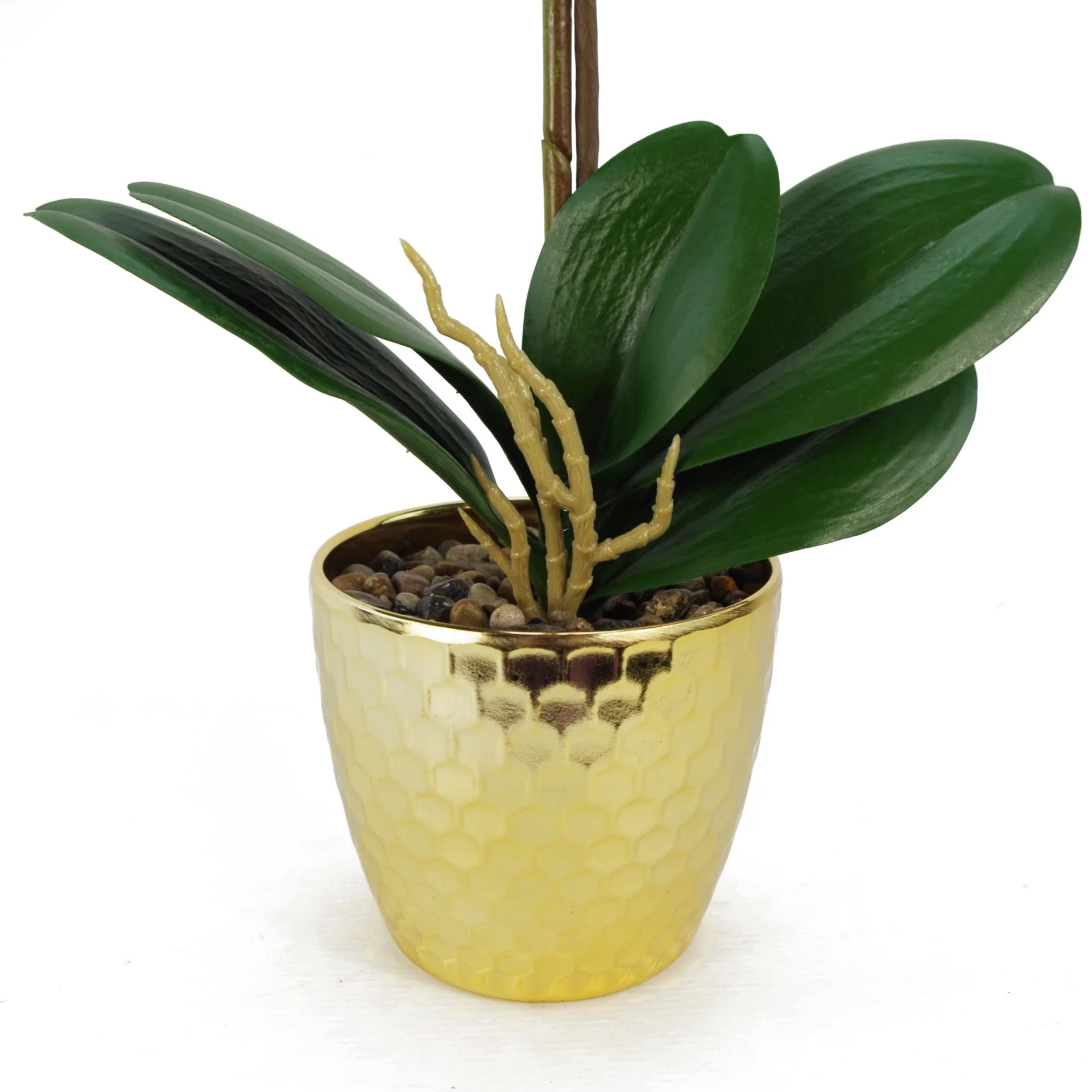 50cm Phalaenopsis Orchid Artificial - Purple / White - Gold Pot - Image 3