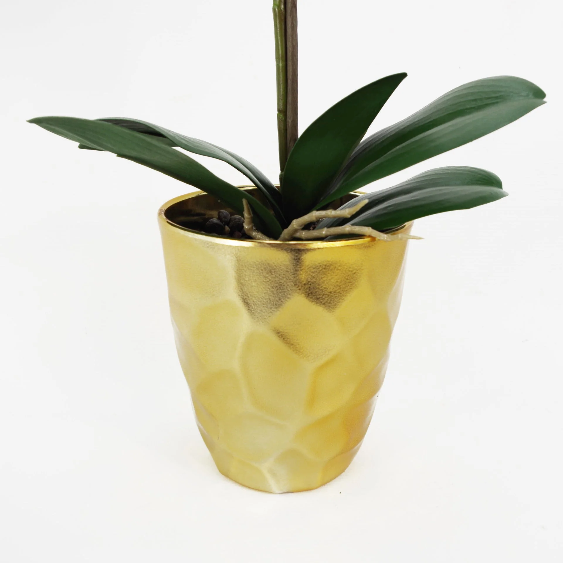54cm Artificial Orchid Plant - White with Gold Pot - Image 3