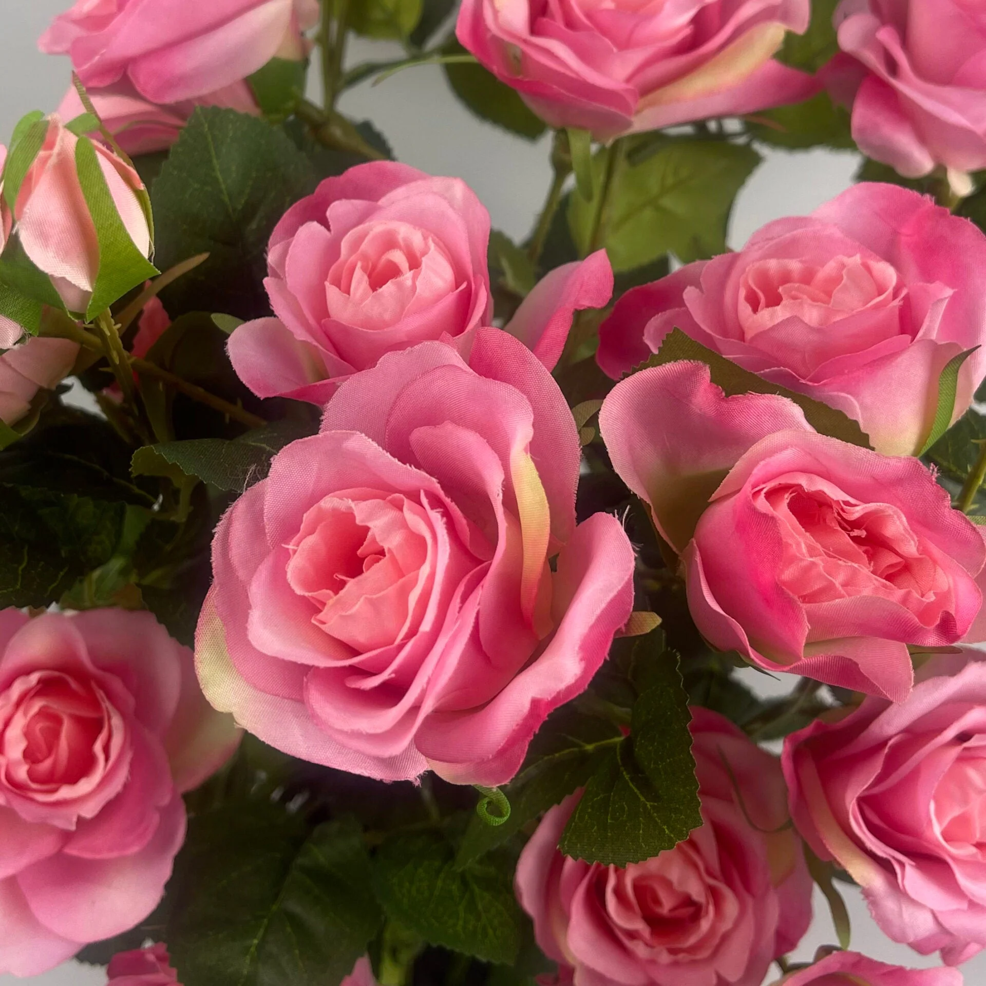 60cm Premium Rose Bush Pink Silk Flowers and Leaves - Image 3
