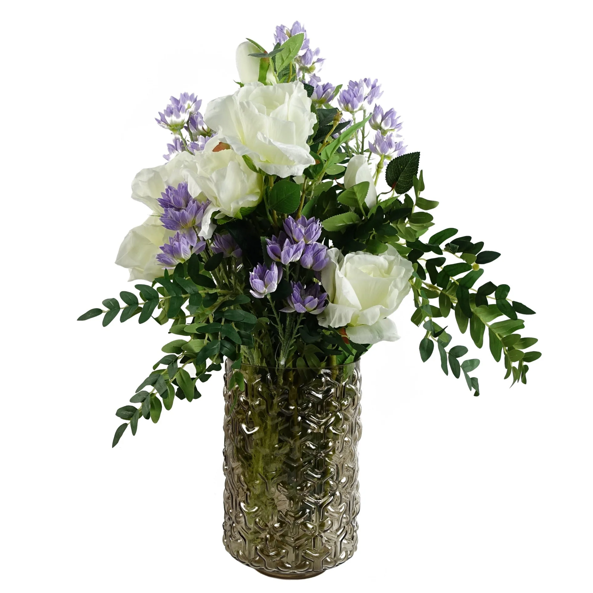 80cm Artificial White Rose Stem - 3 flowers - Image 4