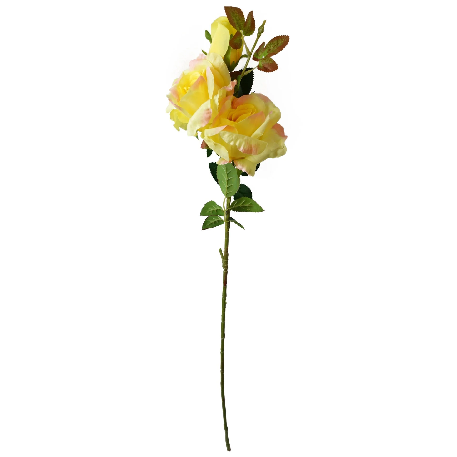 80cm Artificial Yellow Rose Stem - 3 flowers - Image 2