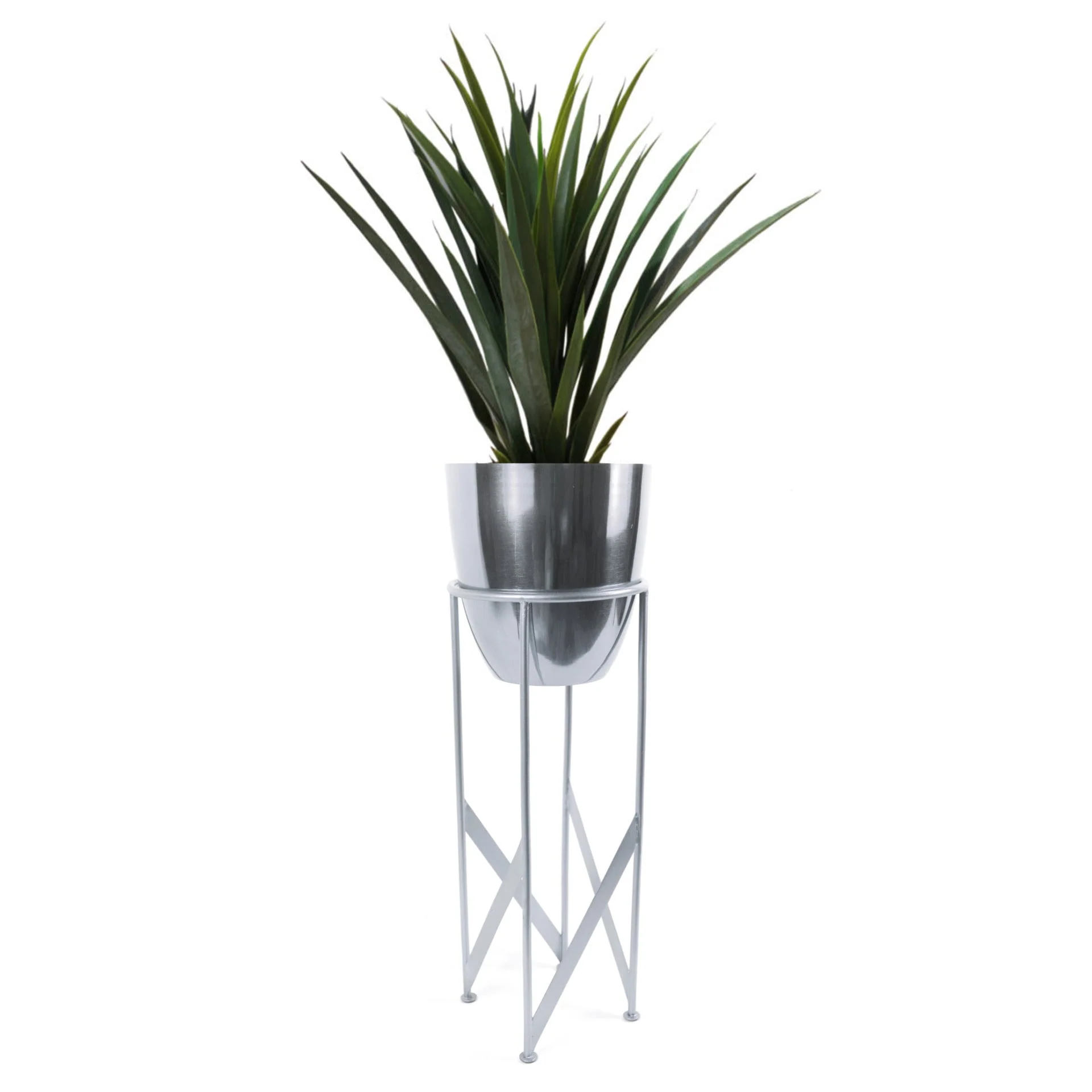 90cm Silver Planter with Artificial Yukka Plant