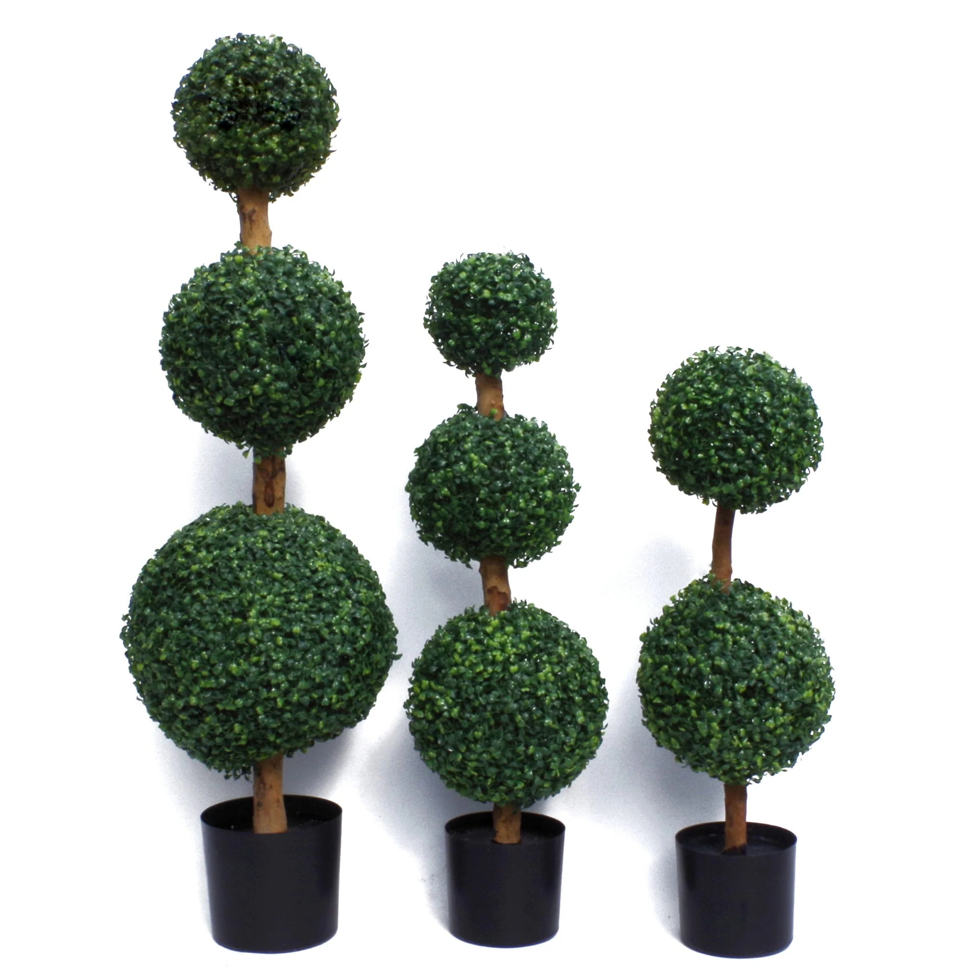 95cm Artificial Three Ball Topiary Tree UV Protected - Image 4