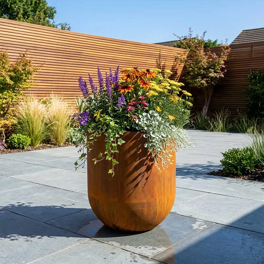 Corten Steel Large Cylinder Planter with Rounded Base - Image 20