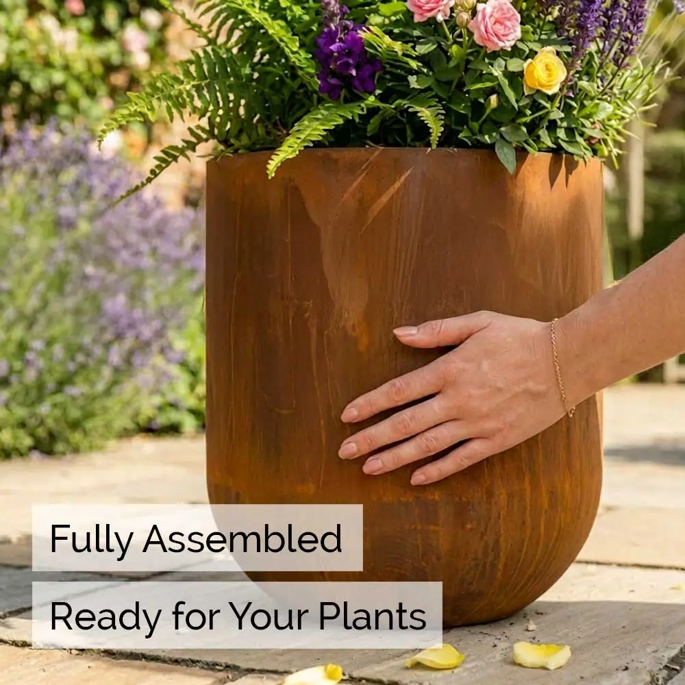 Corten Steel Large Cylinder Planter with Rounded Base - Image 3