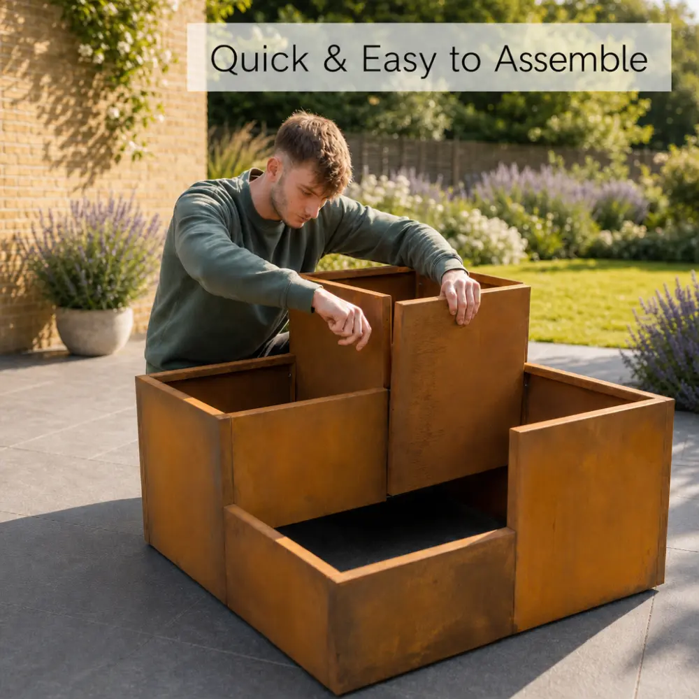 Corten Steel Tiered Corner Planter Raised Bed with Base & Feet - Image 3
