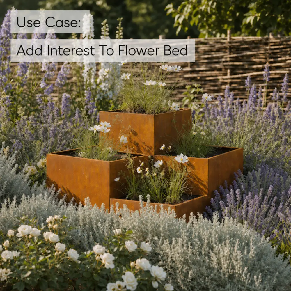 Corten Steel Tiered Corner Planter Raised Bed with Base & Feet - Image 4