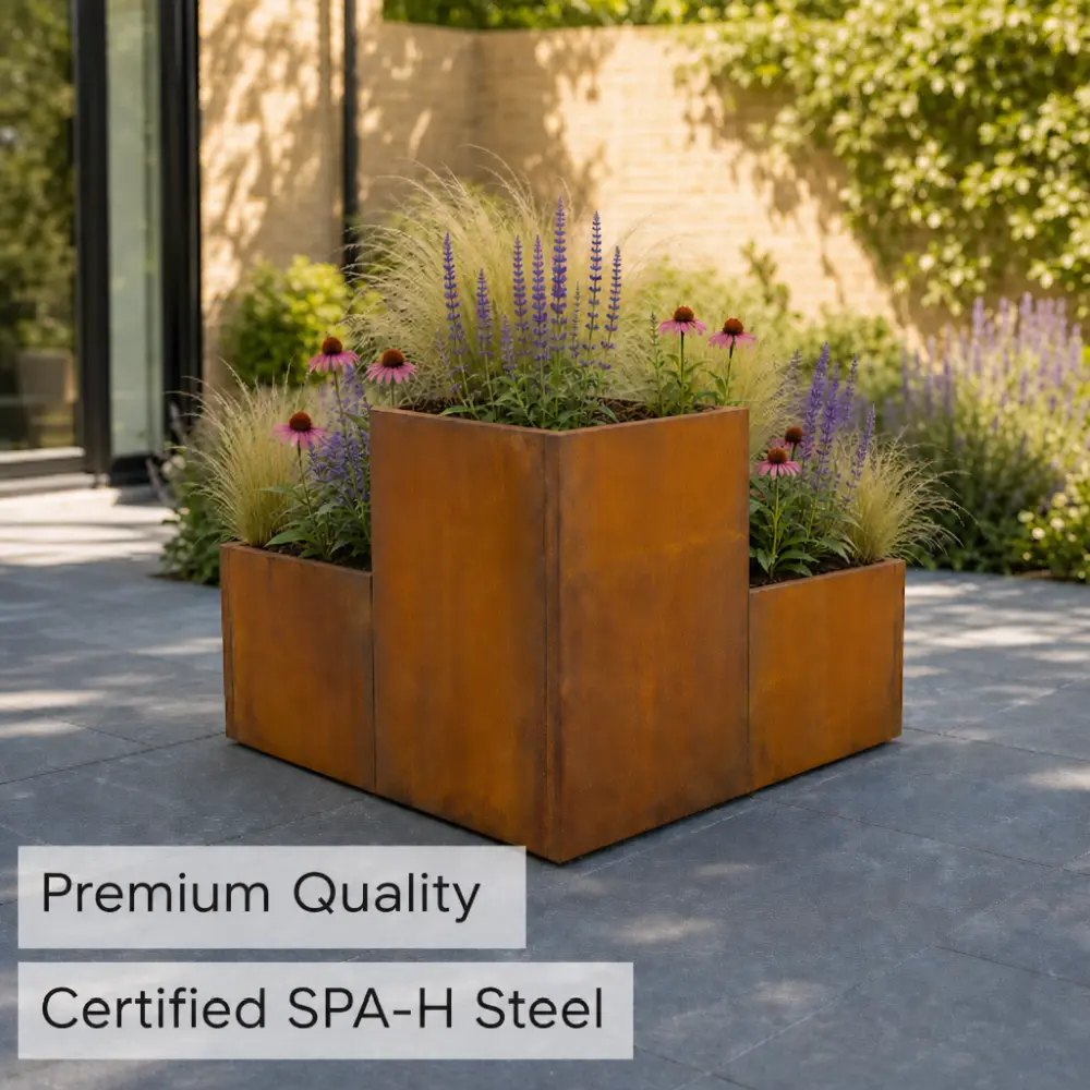 Corten Steel Tiered Corner Planter Raised Bed with Base & Feet - Image 6