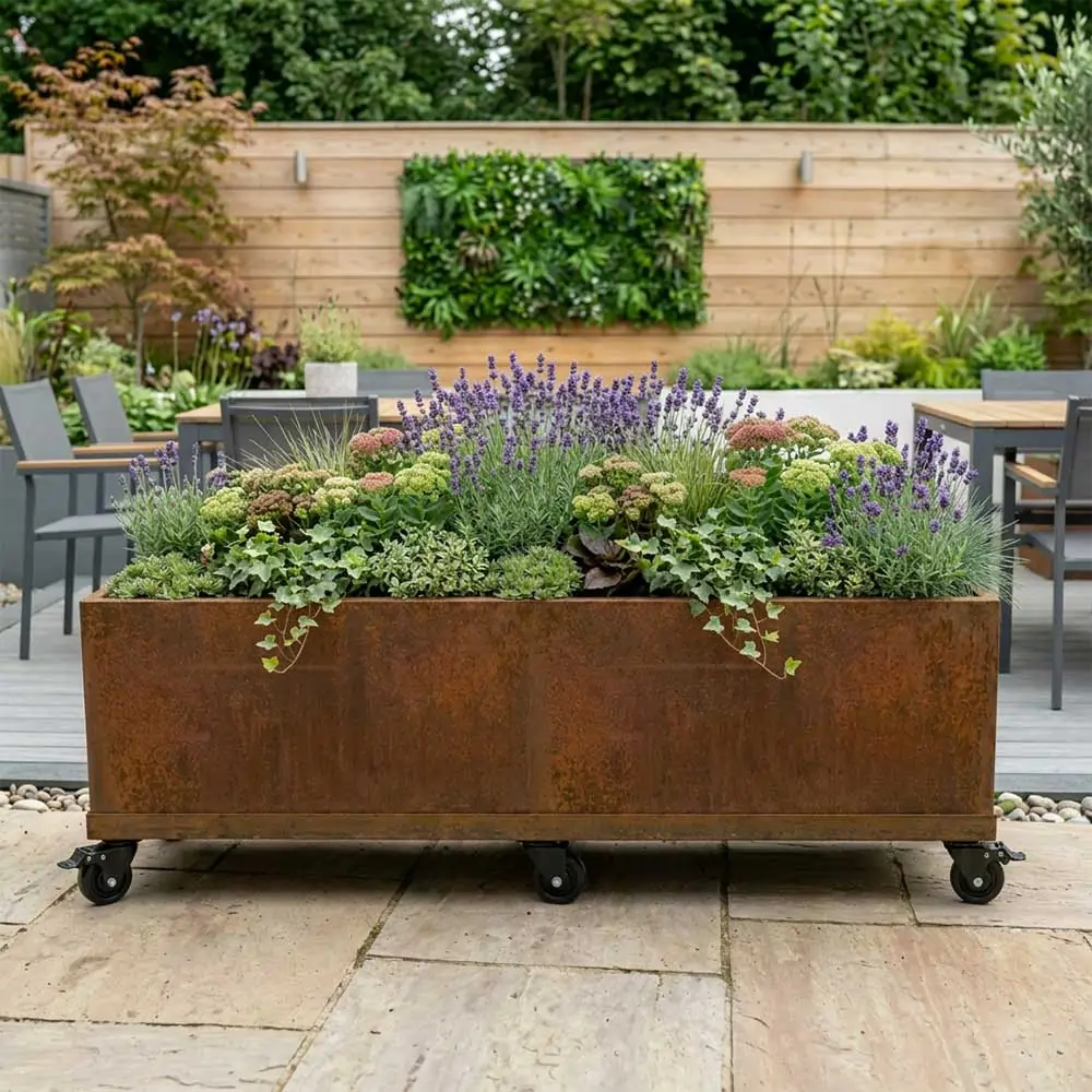 Corten Steel Wheel base for 2m Trough Planter 200cm(L) x 50cm(H) x 50cm(W)