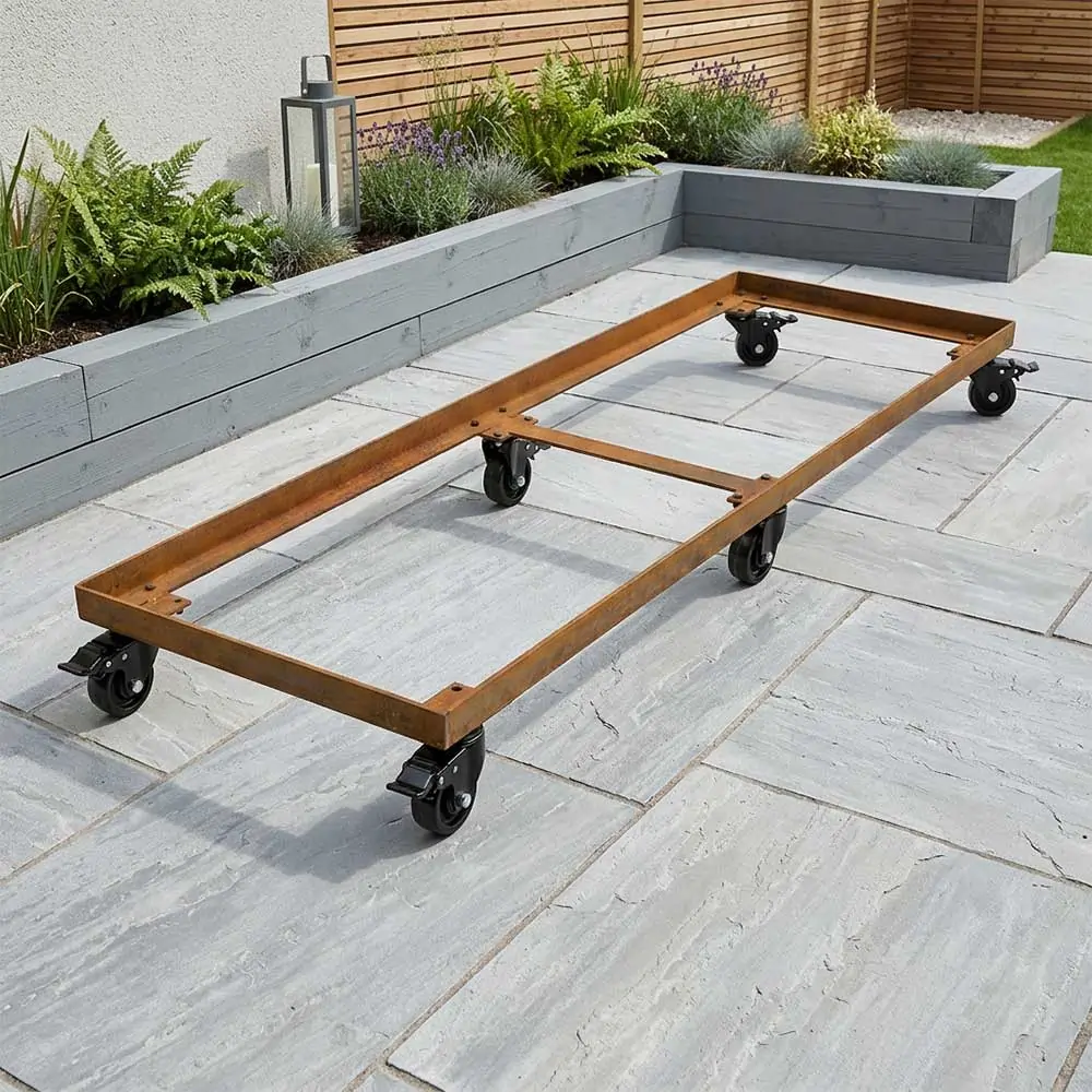 Corten Steel Wheel base for 2m Trough Planter 200cm(L) x 50cm(H) x 50cm(W) - Image 3