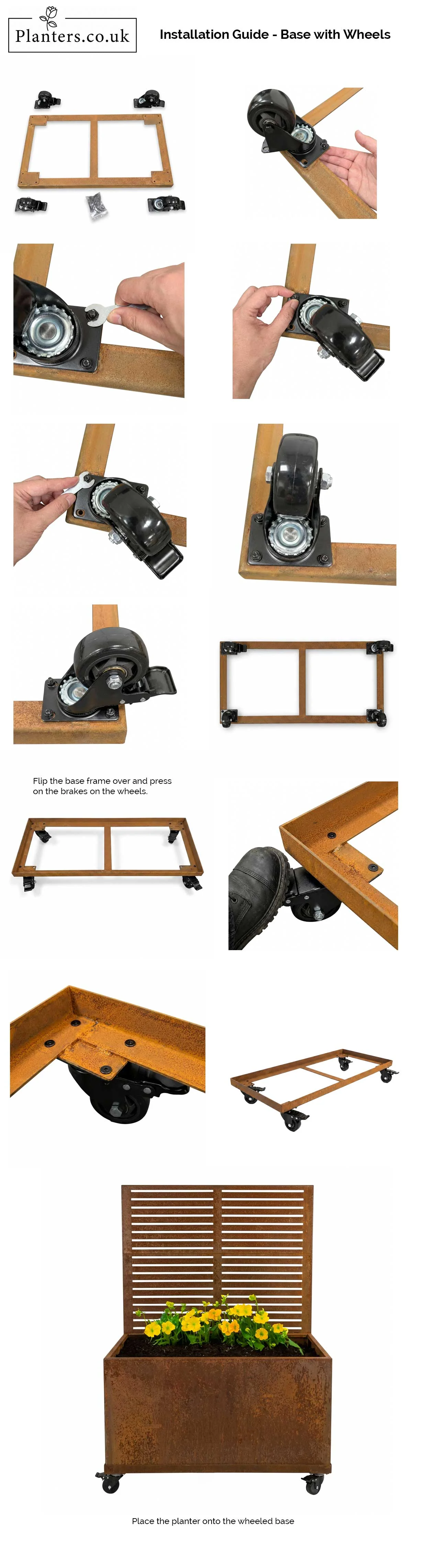 Corten Steel Wheel base for 2m Trough Planter 200cm(L) x 50cm(H) x 50cm(W) - Image 6