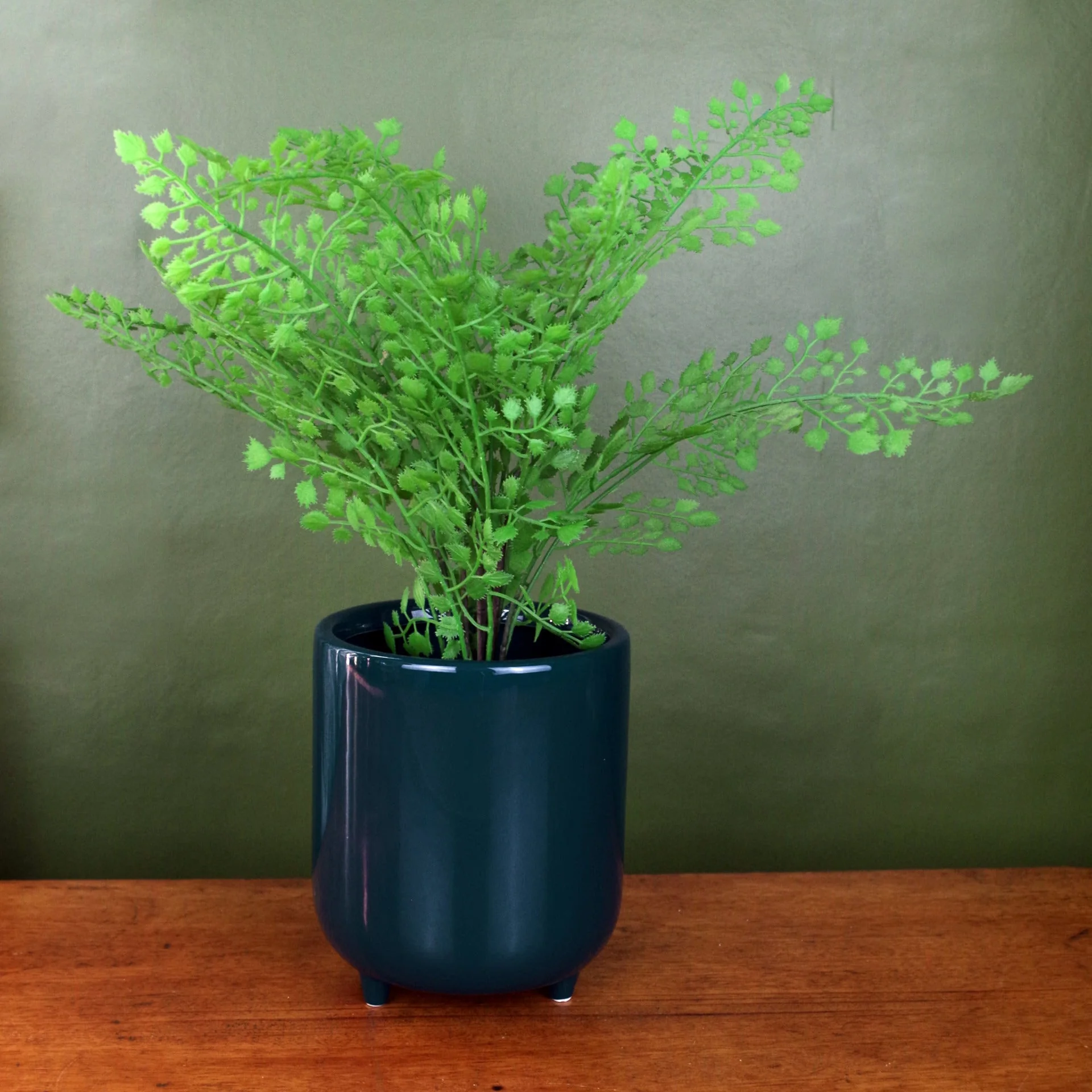 Dark Teal Blue Green Ceramic Planter with Feet Plant Pot - Image 2