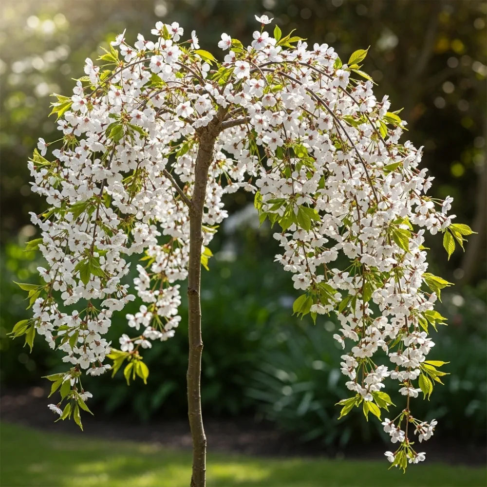 Dwarf White Weeping Cherry Blossom Tree | Mature Prunus 'Snow Showers' | Top Worked | 7.5L Pot | 2 Years Old
