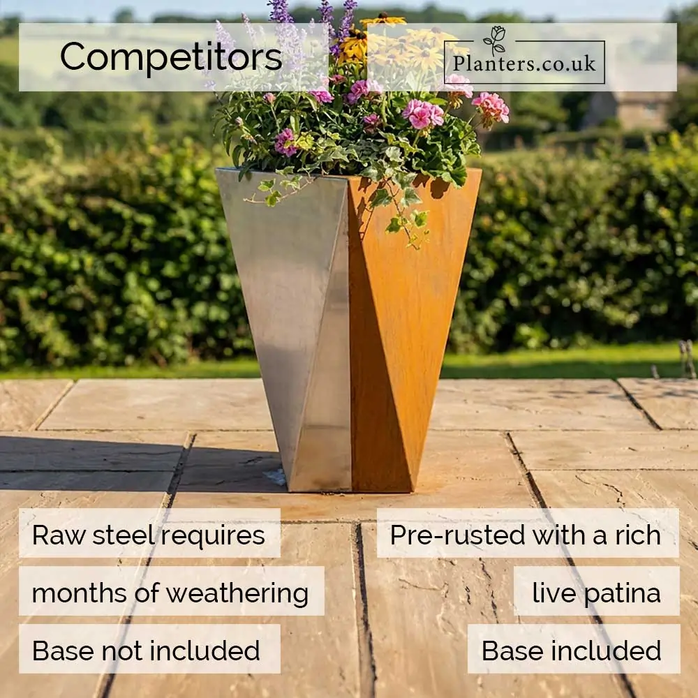 Pre-Rusted Corten Steel Tall Geometric Planter with Feet - Image 14
