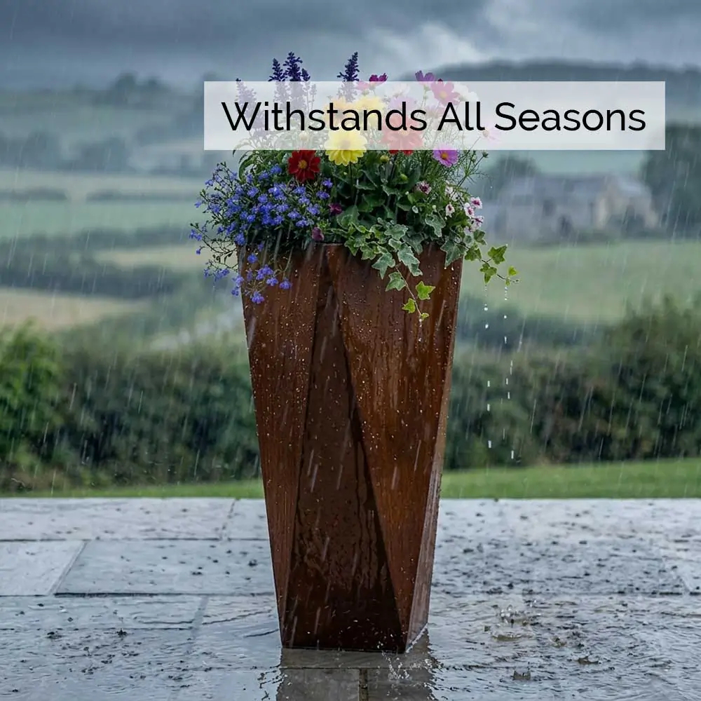 Pre-Rusted Corten Steel Tall Geometric Planter with Feet - Image 17