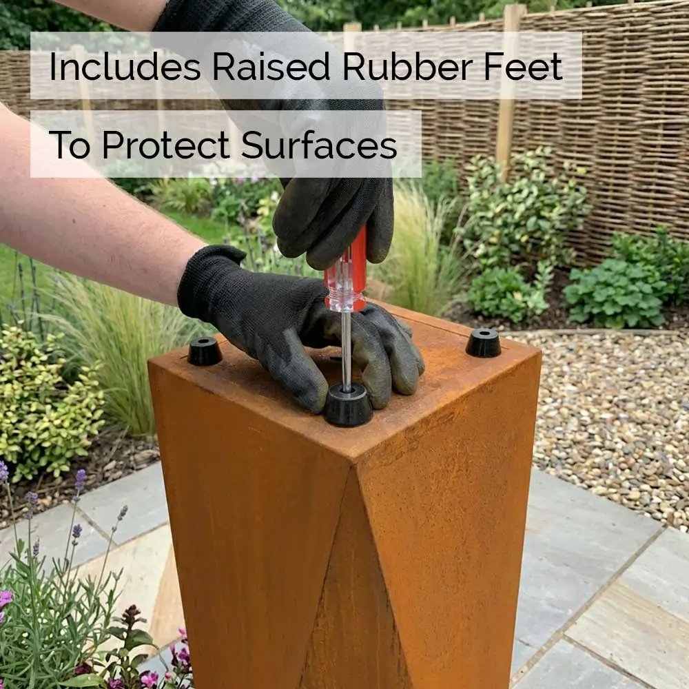 Pre-Rusted Corten Steel Tall Geometric Planter with Feet - Image 4