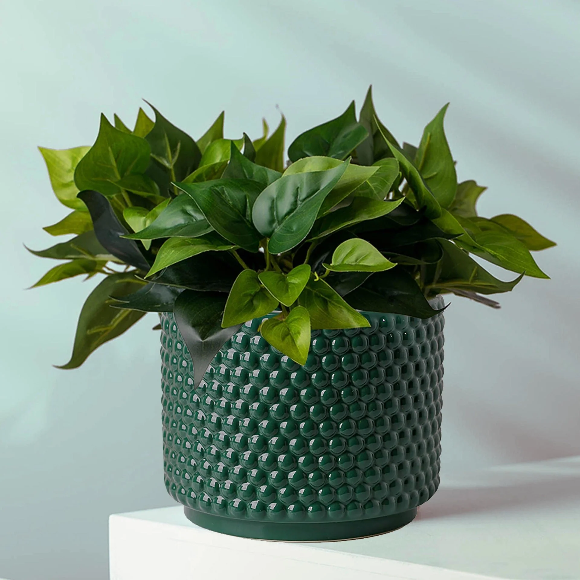 Green Raised Dots Ceramic Plant Pot 15 x 15 x 12.5cm - Image 2