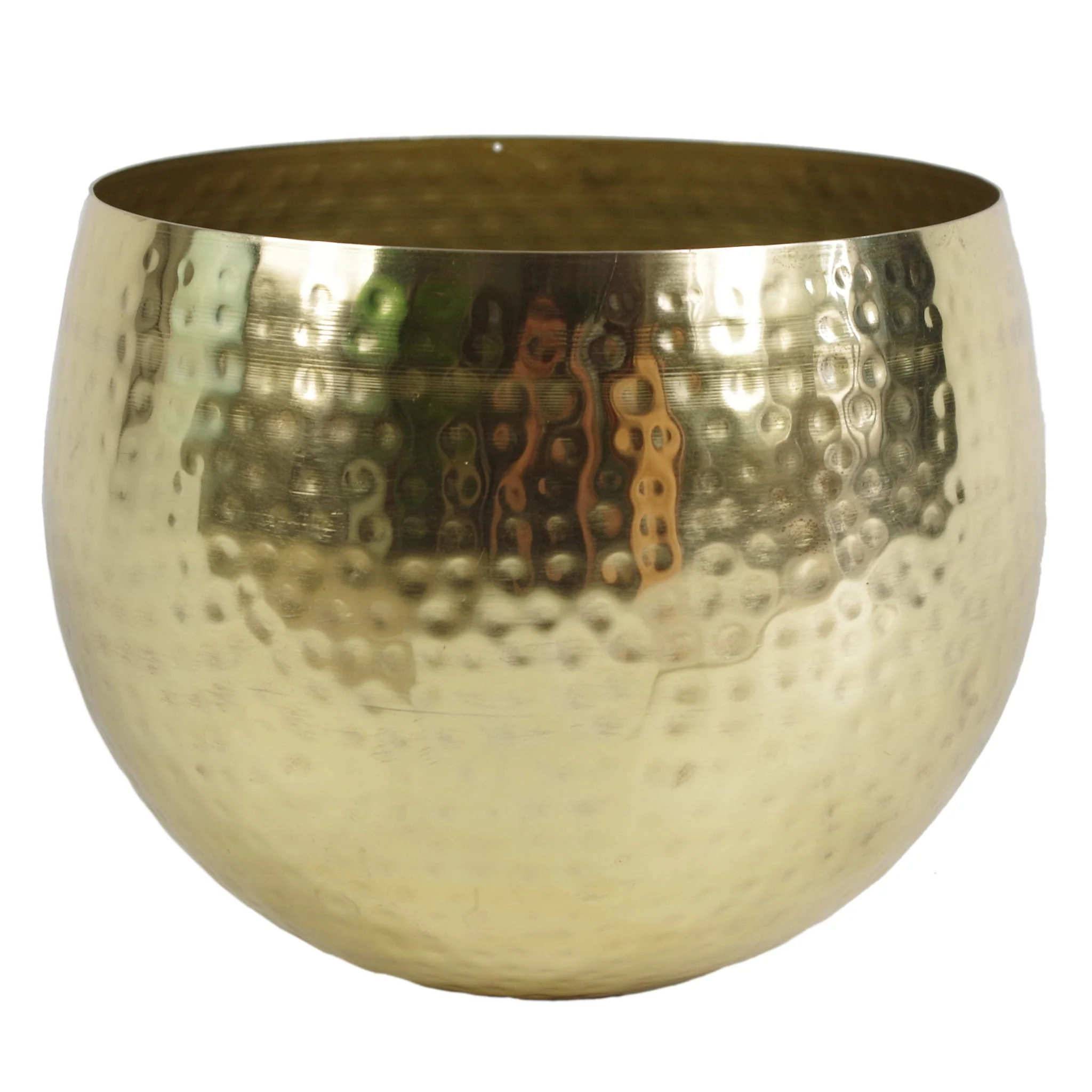Large Metal bowl 22 x 18cm Hammered Brass Gold Colour - Straight Edge