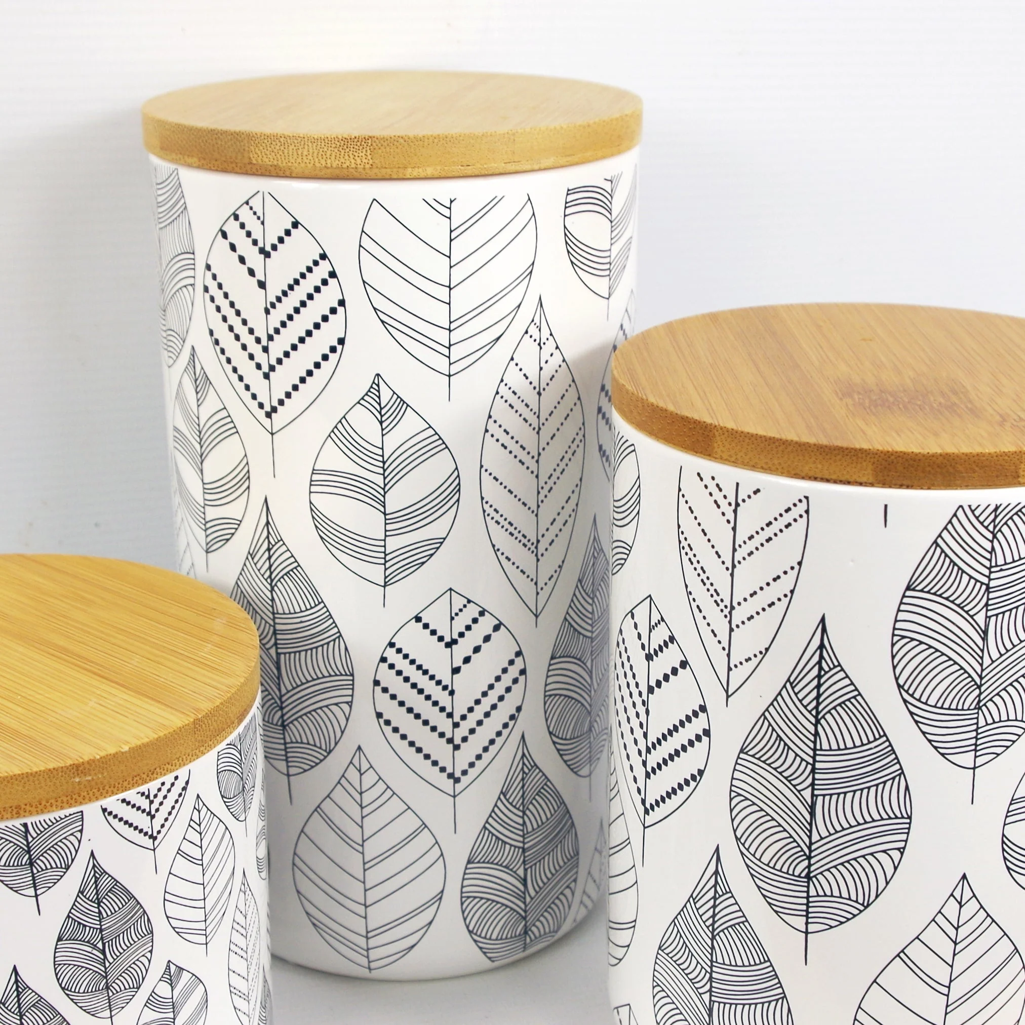 Leaves Floral Ceramic Storage Canisters with Lids (Set of 3) - Image 3