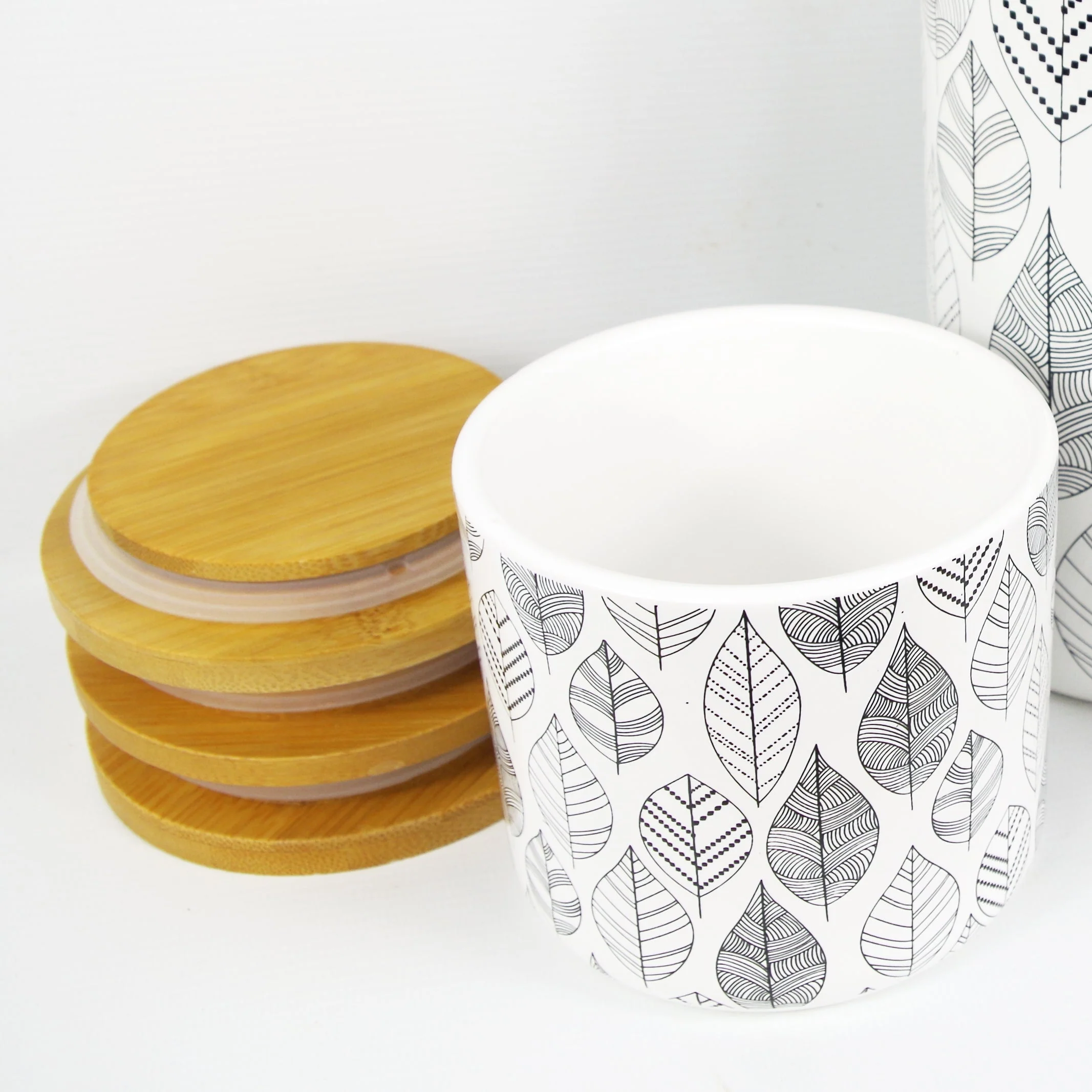 Leaves Floral Ceramic Storage Canisters with Lids (Set of 3) - Image 4