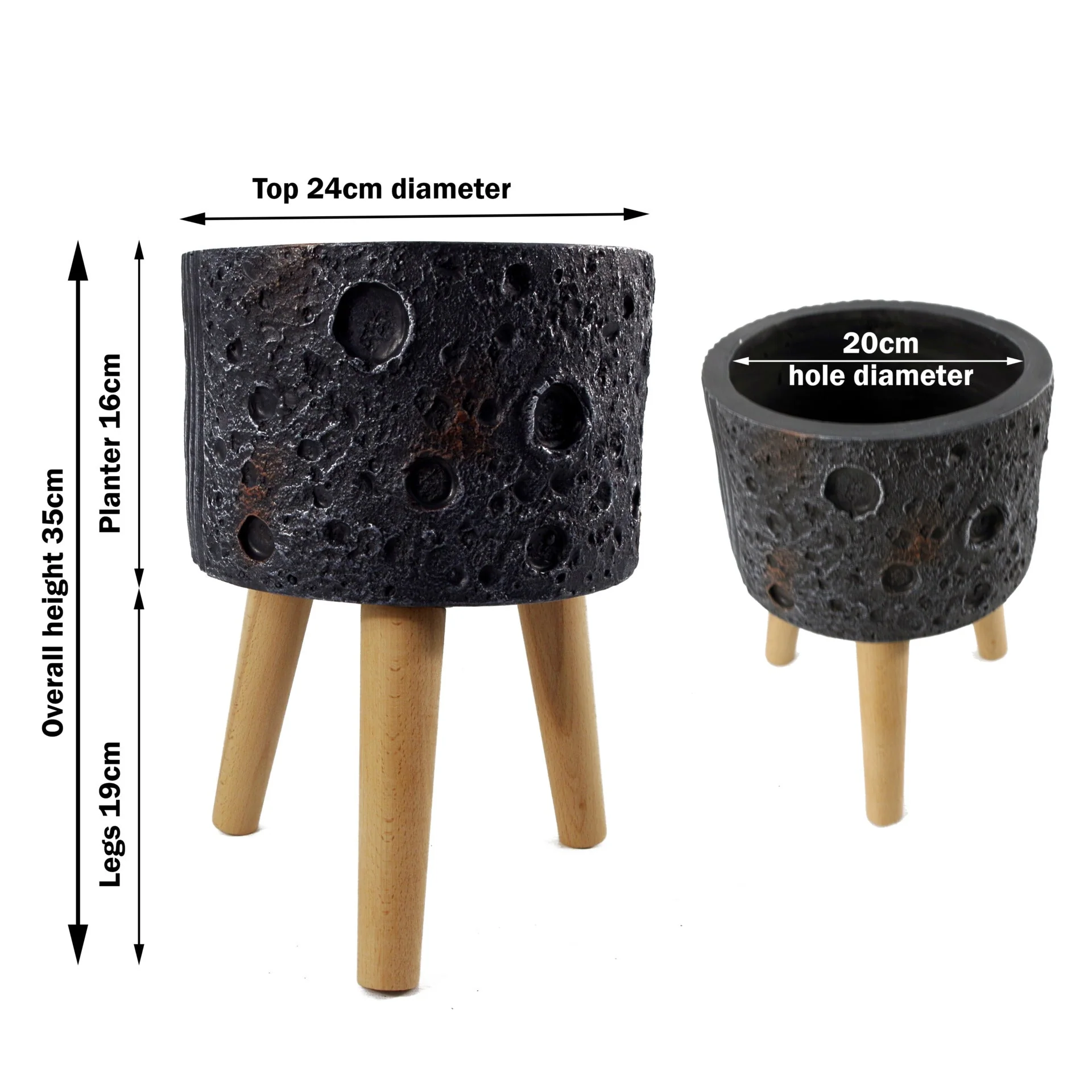 Moon Black Planter with Stand - Image 2