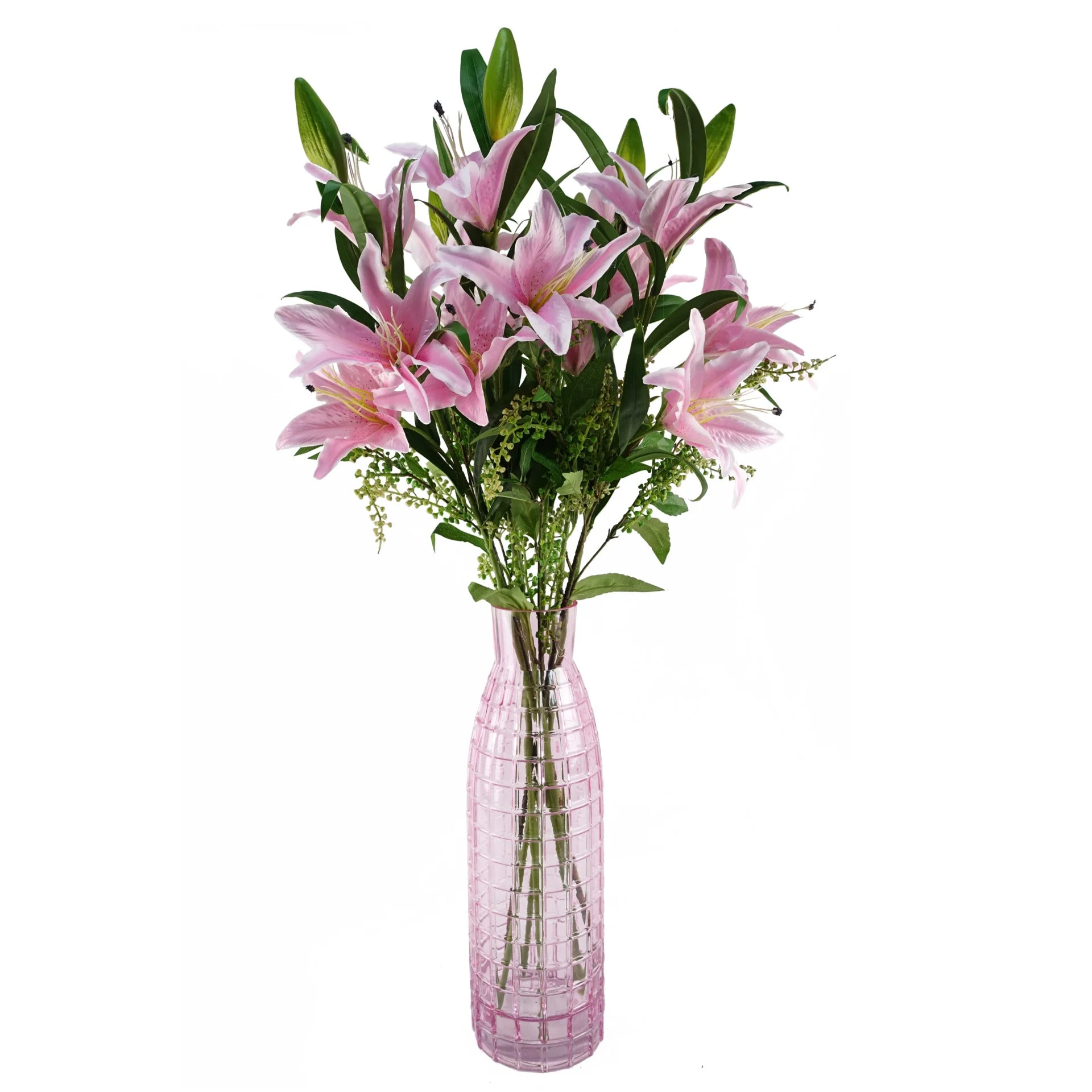 Pack of 6 x 100cm Large Pink Lily Stem - 18 Flowers - Image 3