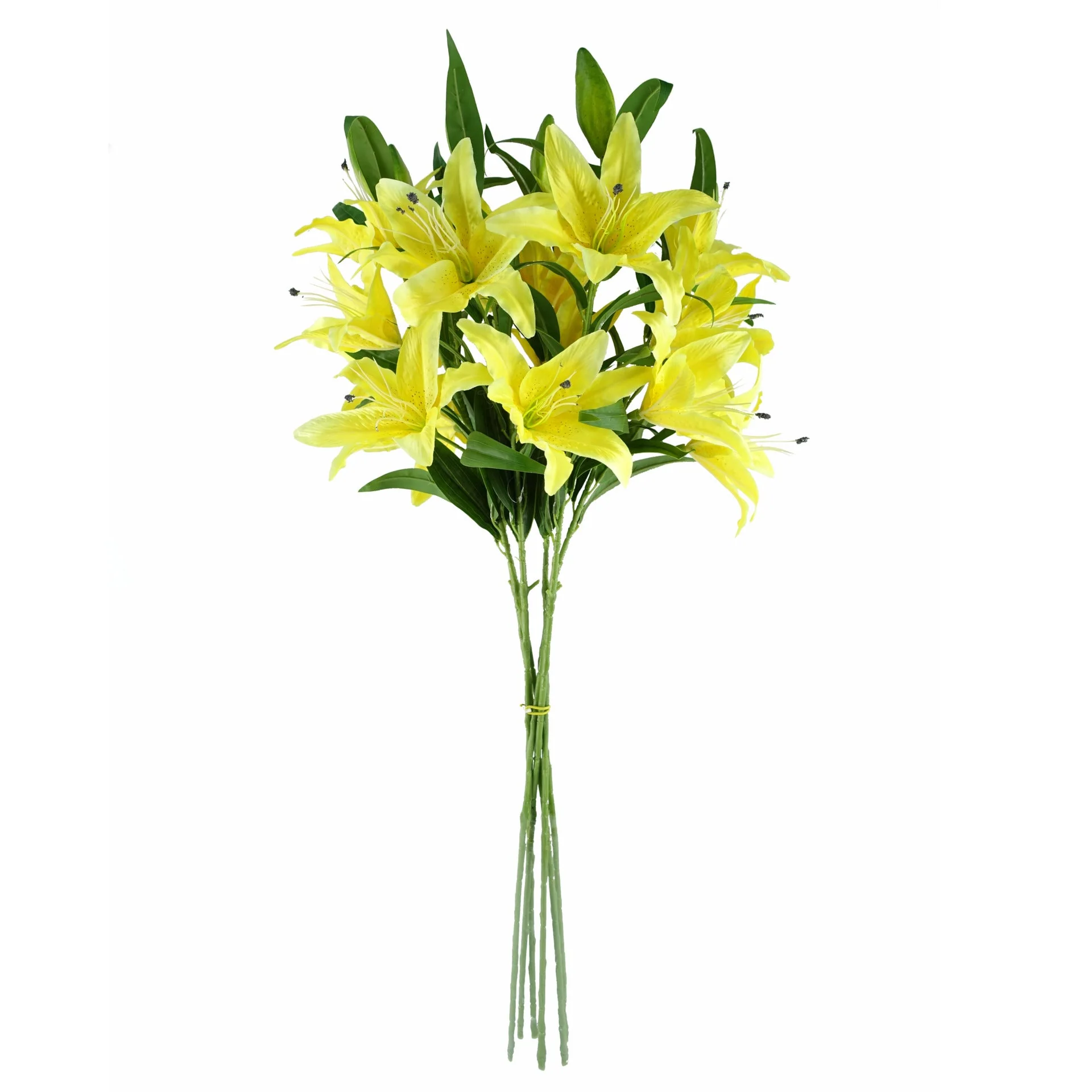 Pack of 6 x 100cm Large Yellow Lily Stem - 18 Flowers - Image 3