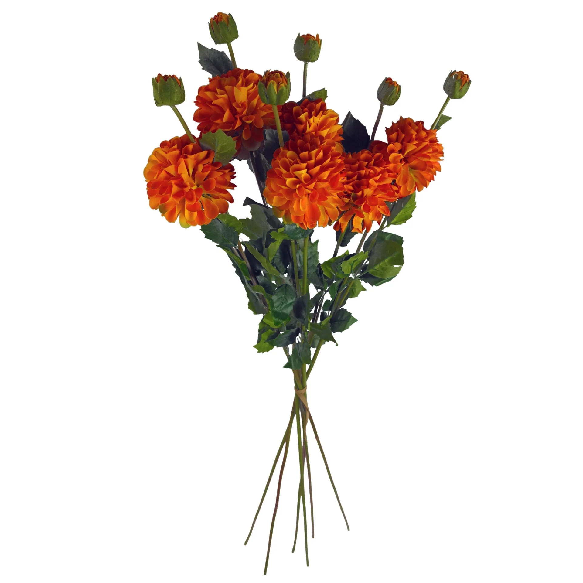 Pack of 6 x 75cm Artificial Dahlia PomPom Flower Stem Orange - Image 2